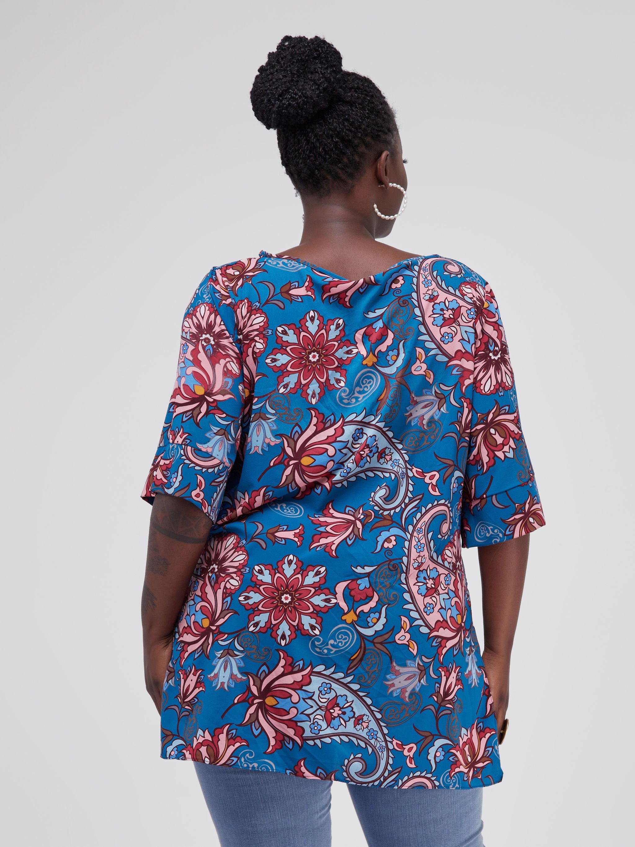 Safari Maisha Tunic Top - Blue Floral Print