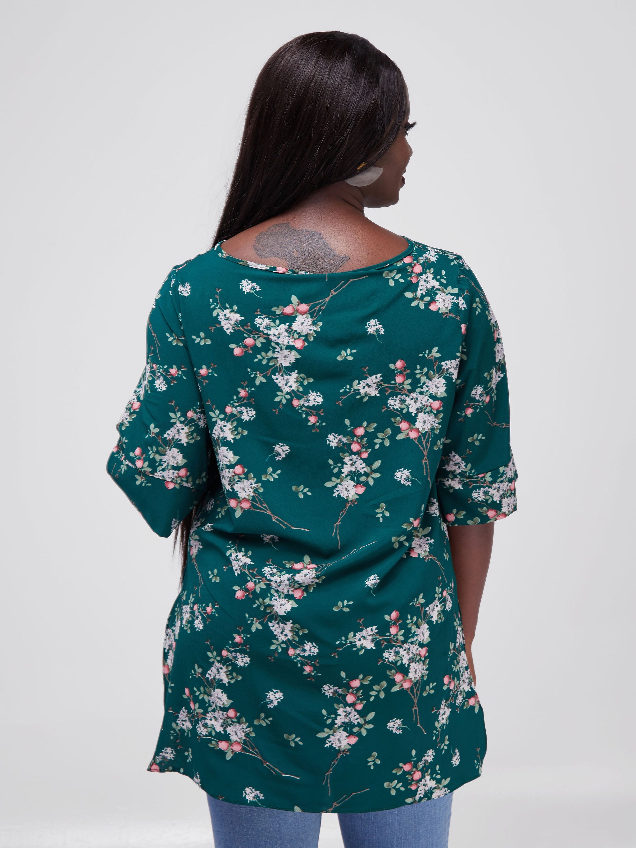 Safari Maisha Tunic Top - Green Floral Print