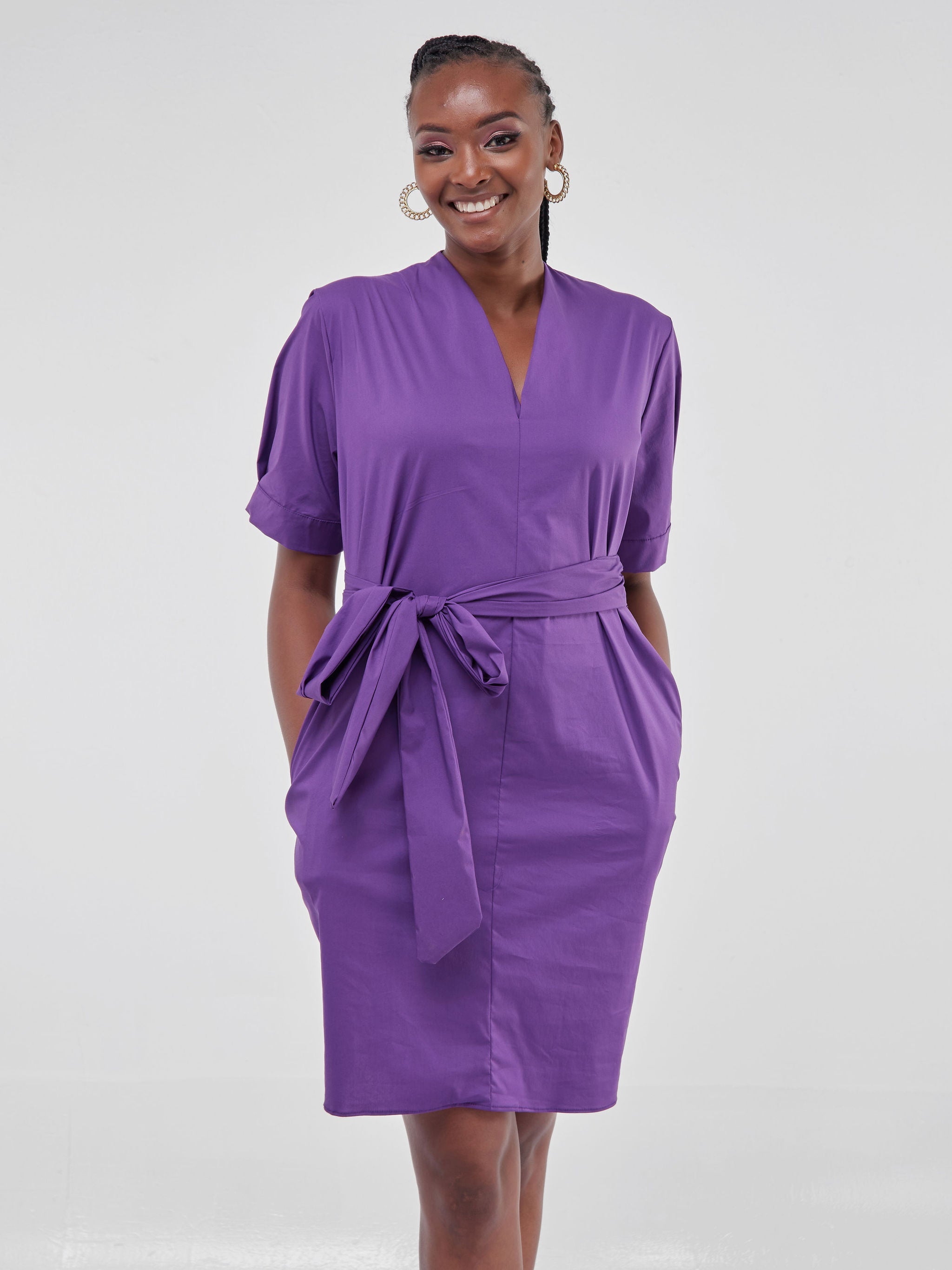 Safari Huru Short Sleeved Shirt Dress - Purple