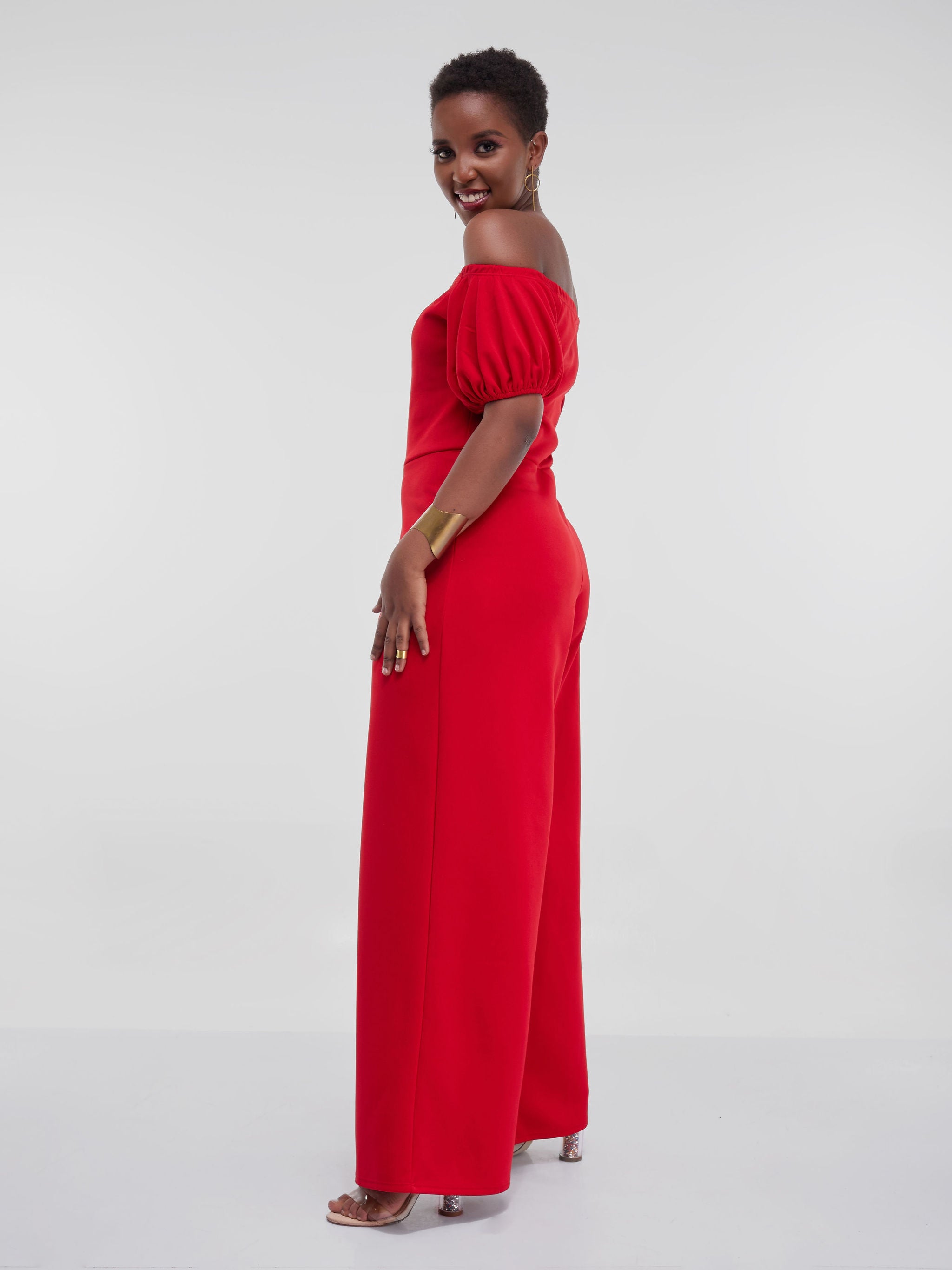 Vivo Hema Off Shoulder Jumpsuit - Red