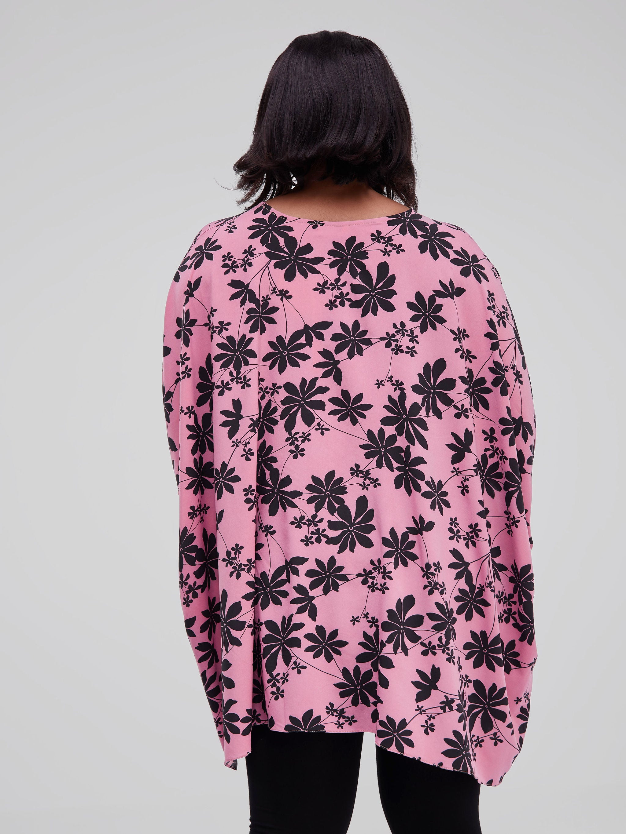 Safari Maisha Wide Loose Top - Pink / Black Floral Print