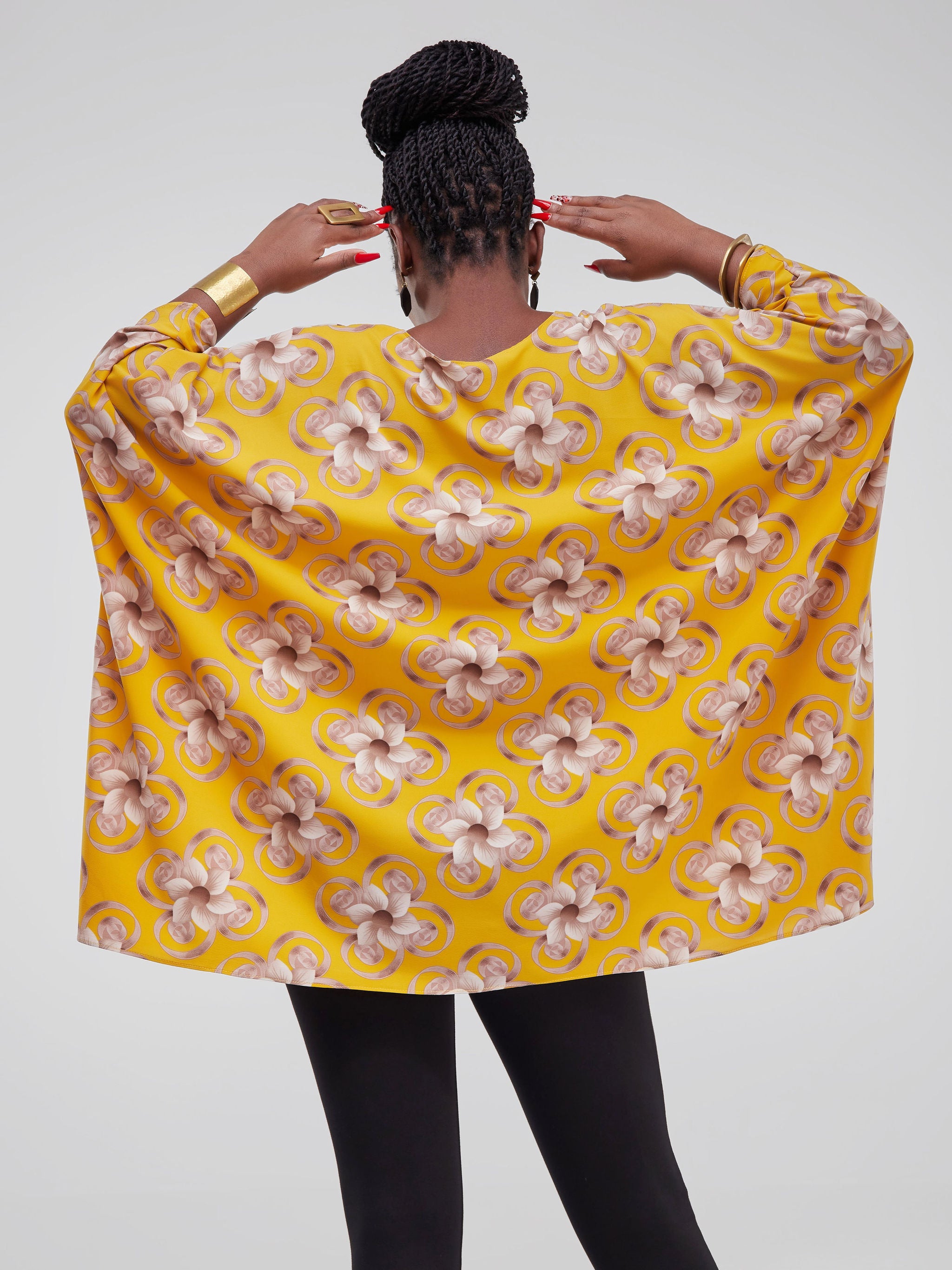 Safari Maisha Wide Loose Top - Mustard Floral Print