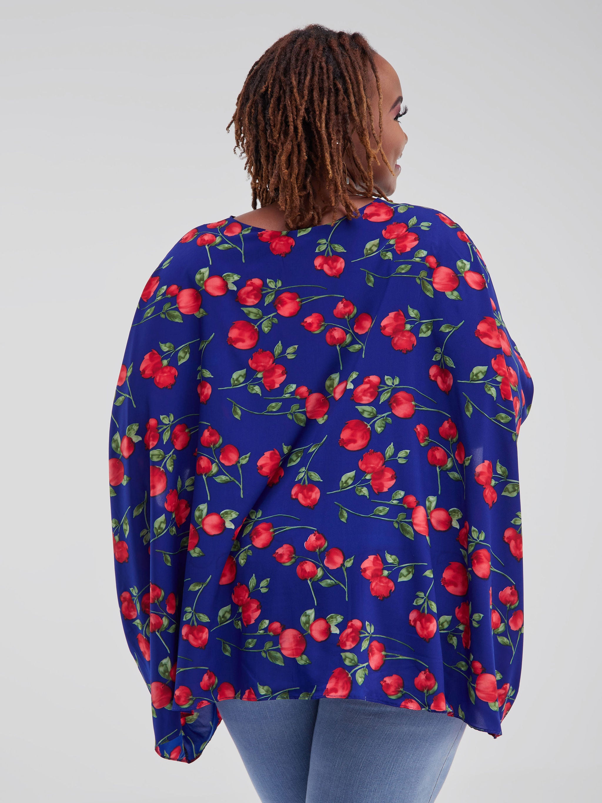 Safari Maisha Wide Loose Top - Royal Blue Rose Print