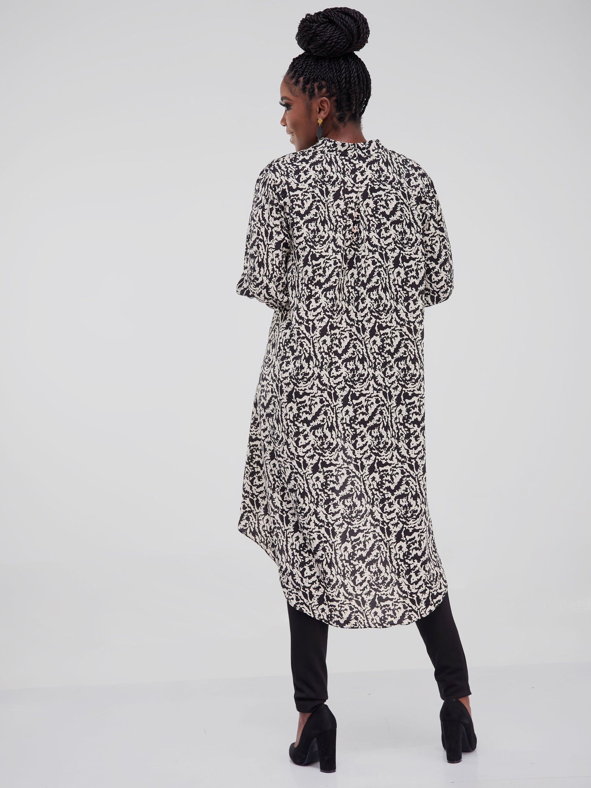 Safari Dua High Low Top - Black / White Camo Print