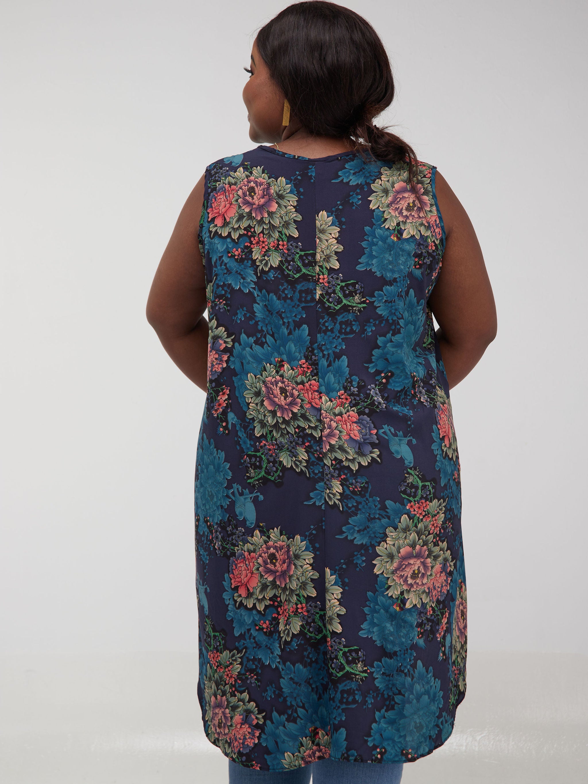 Safari Maisha Sleeveless Hi Low Top - Teal / Pink Floral Print