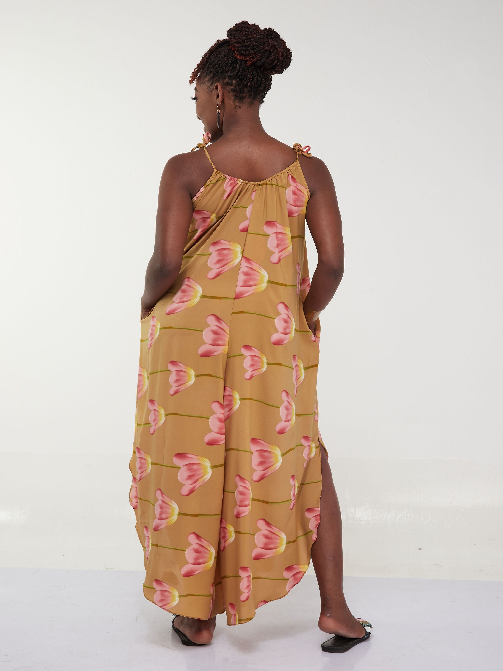 Safari Maisha Strappy Cullote Jumpsuit Coverup - Taupe Floral Print