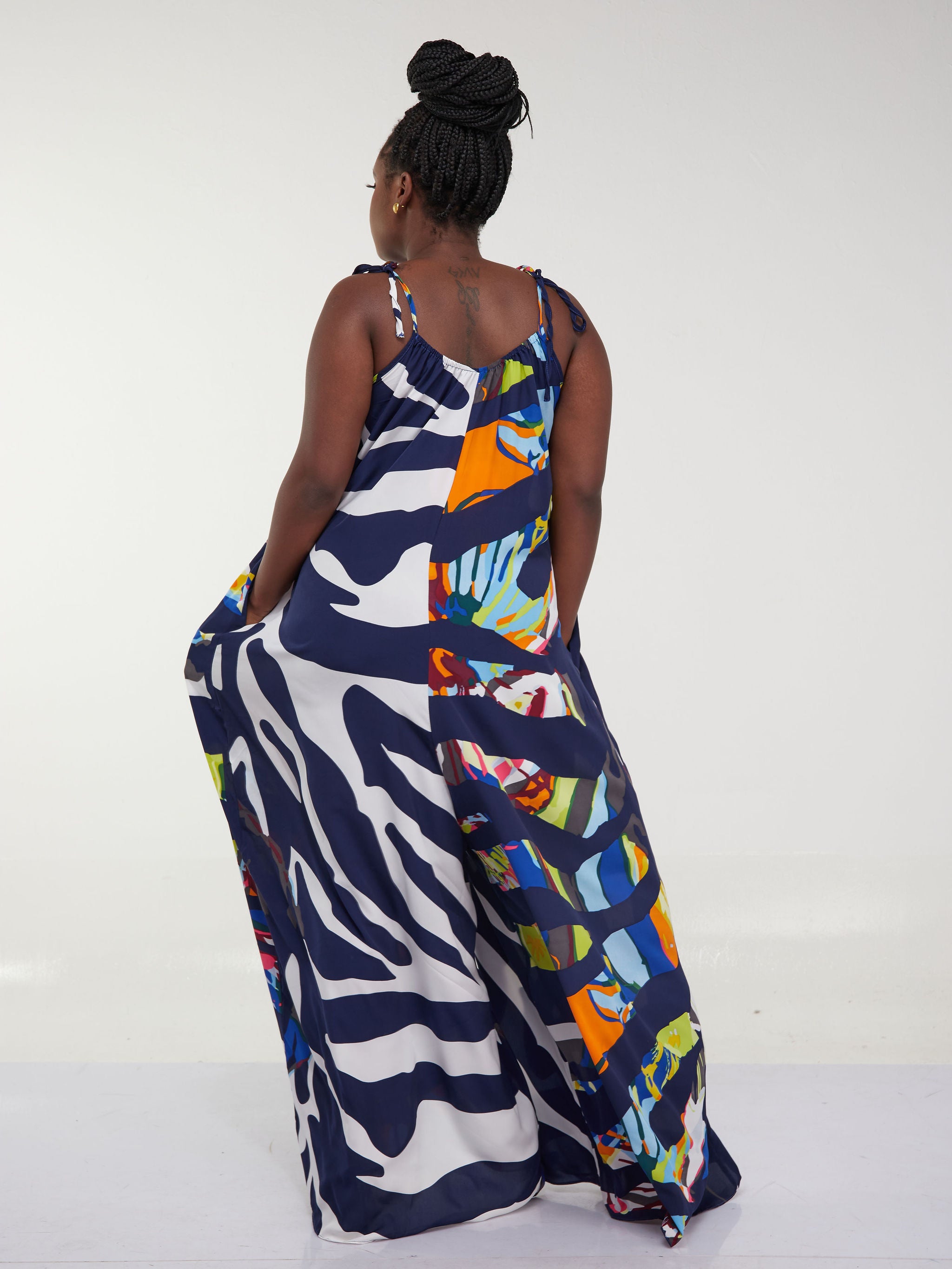 Safari Maisha Strappy Jumpsuit Cover up - Royal Blue Abstract Print