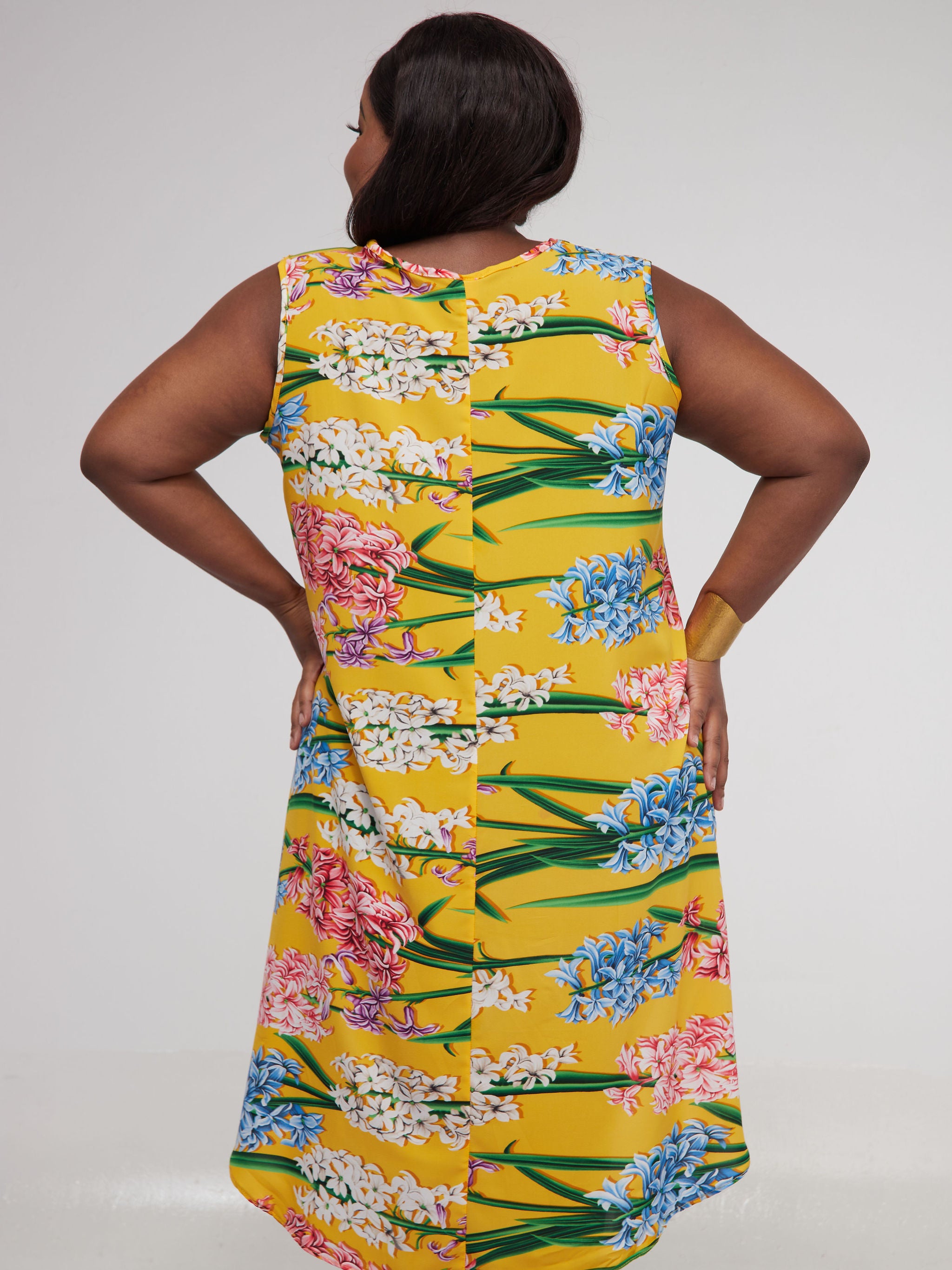 Safari Maisha Sleeveless Hi Low Top - Mustard Floral Print