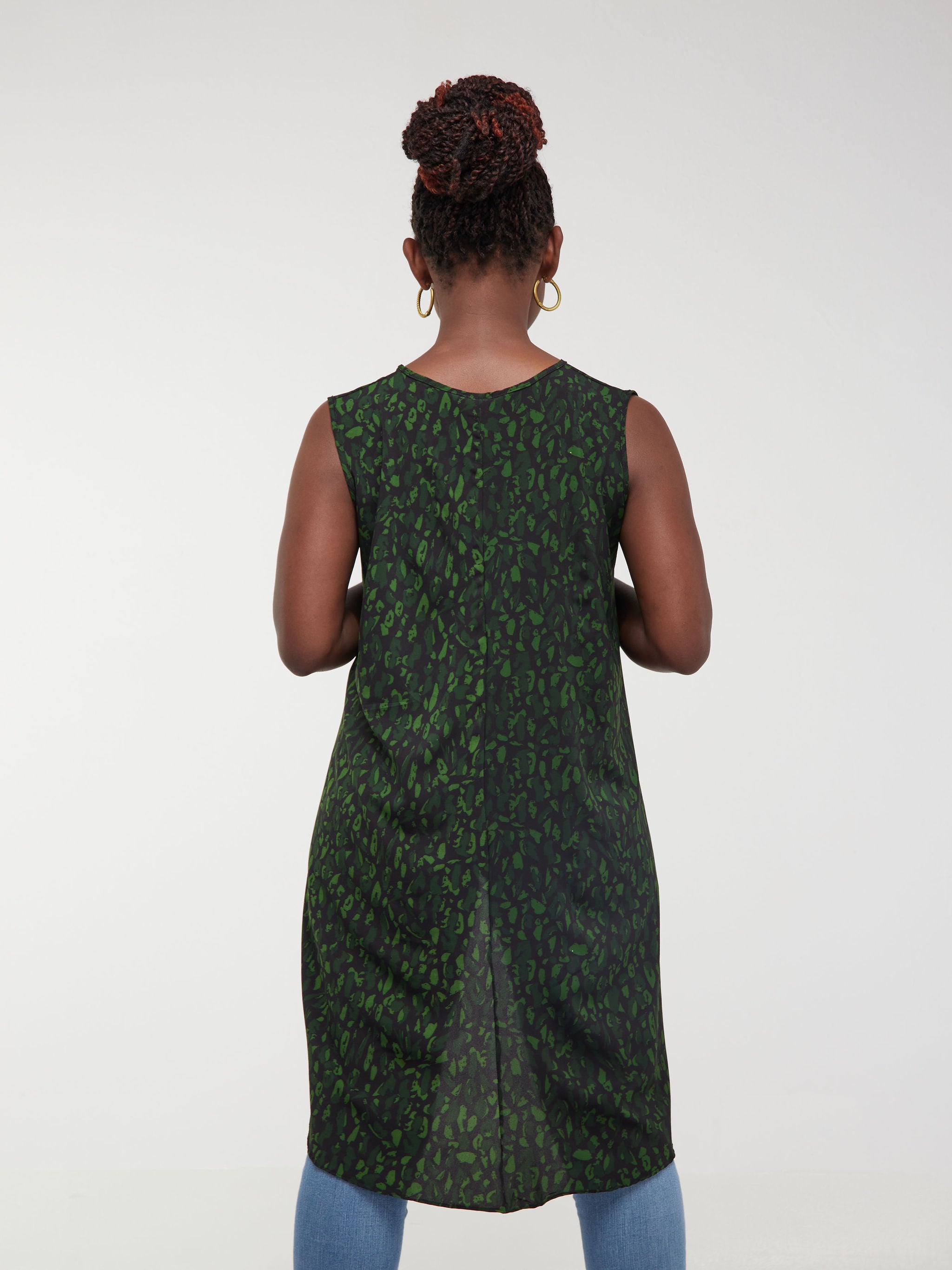 Safari Maisha Sleeveless Hi Low Top - Black / Green Print