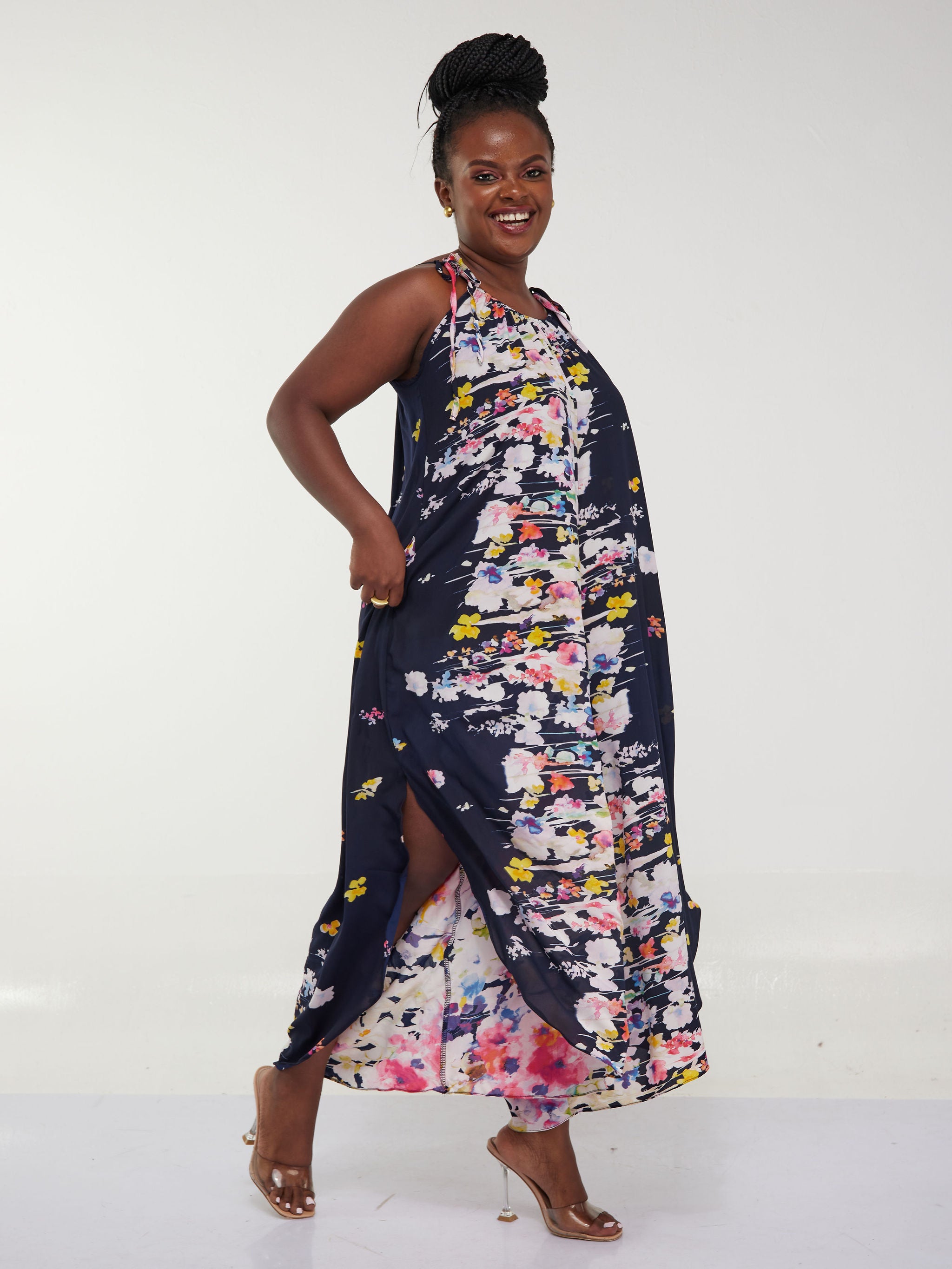 Safari Maisha Strappy Cullote Jumpsuit Coverup - Pink Floral Abstract Print