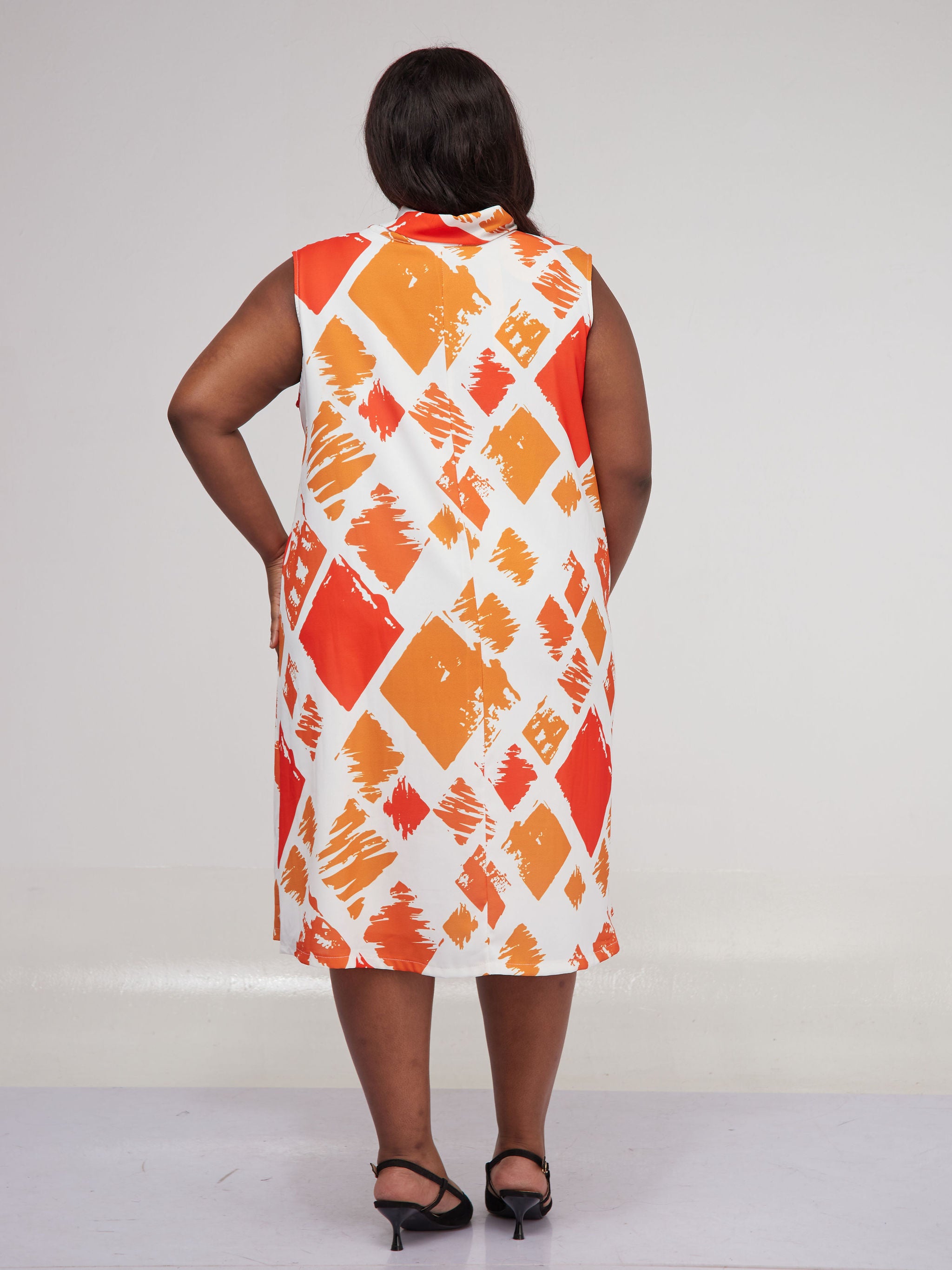Vivo Bissa Sleeveless Knee Length Tent Dress - Orange Print