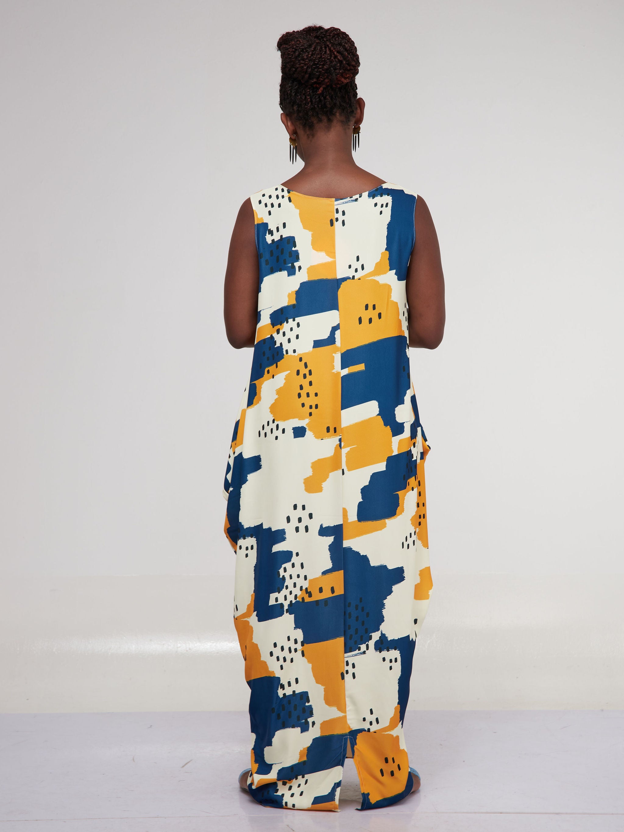 Vivo Alek Side Cowl Sleeveless Maxi Dress - Teal Print