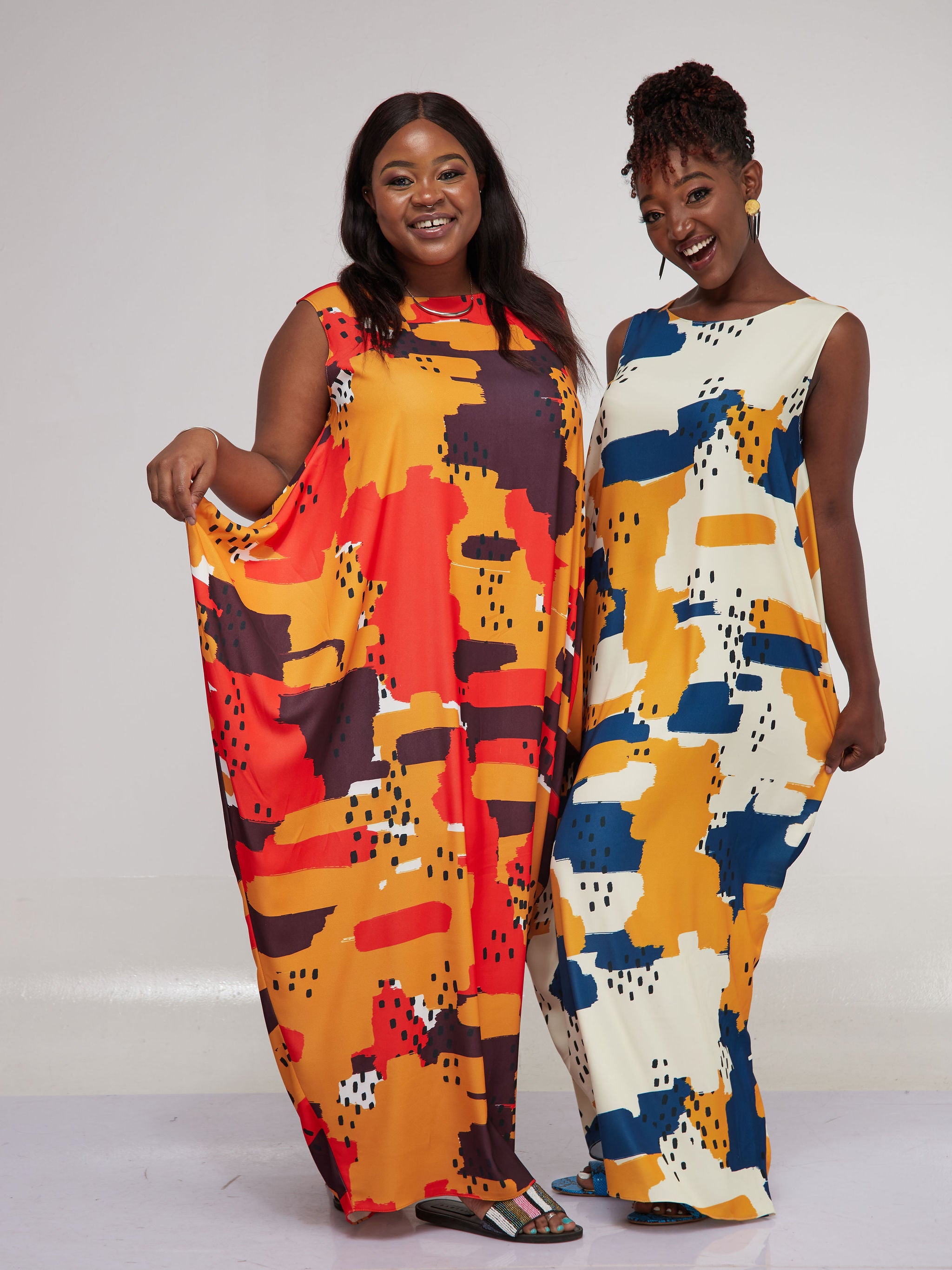 Vivo Alek Side Cowl Sleeveless Maxi Dress - Orange Print