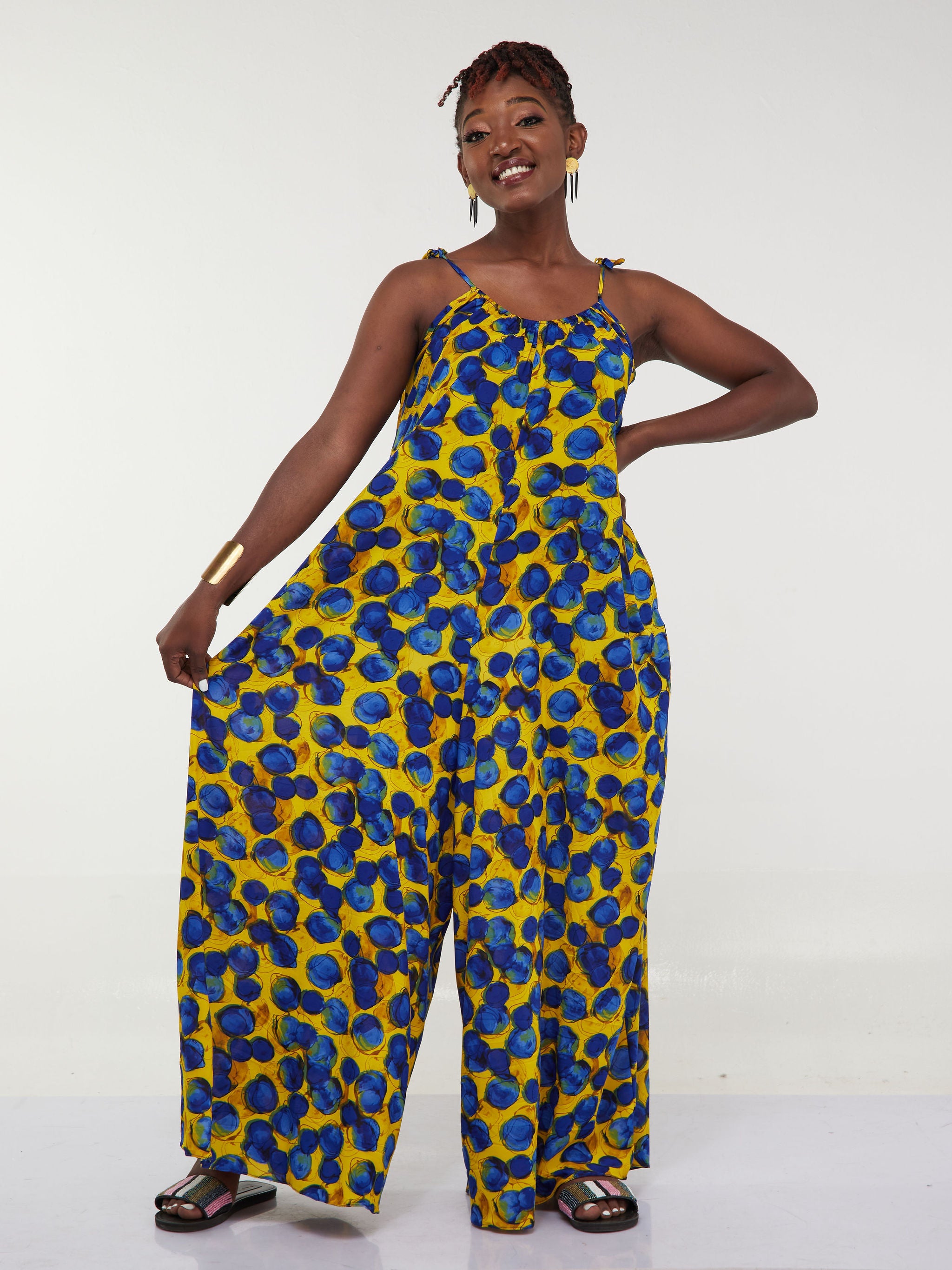 Safari Maisha Strappy Jumpsuit Cover up - Yellow / Royal Blue Print