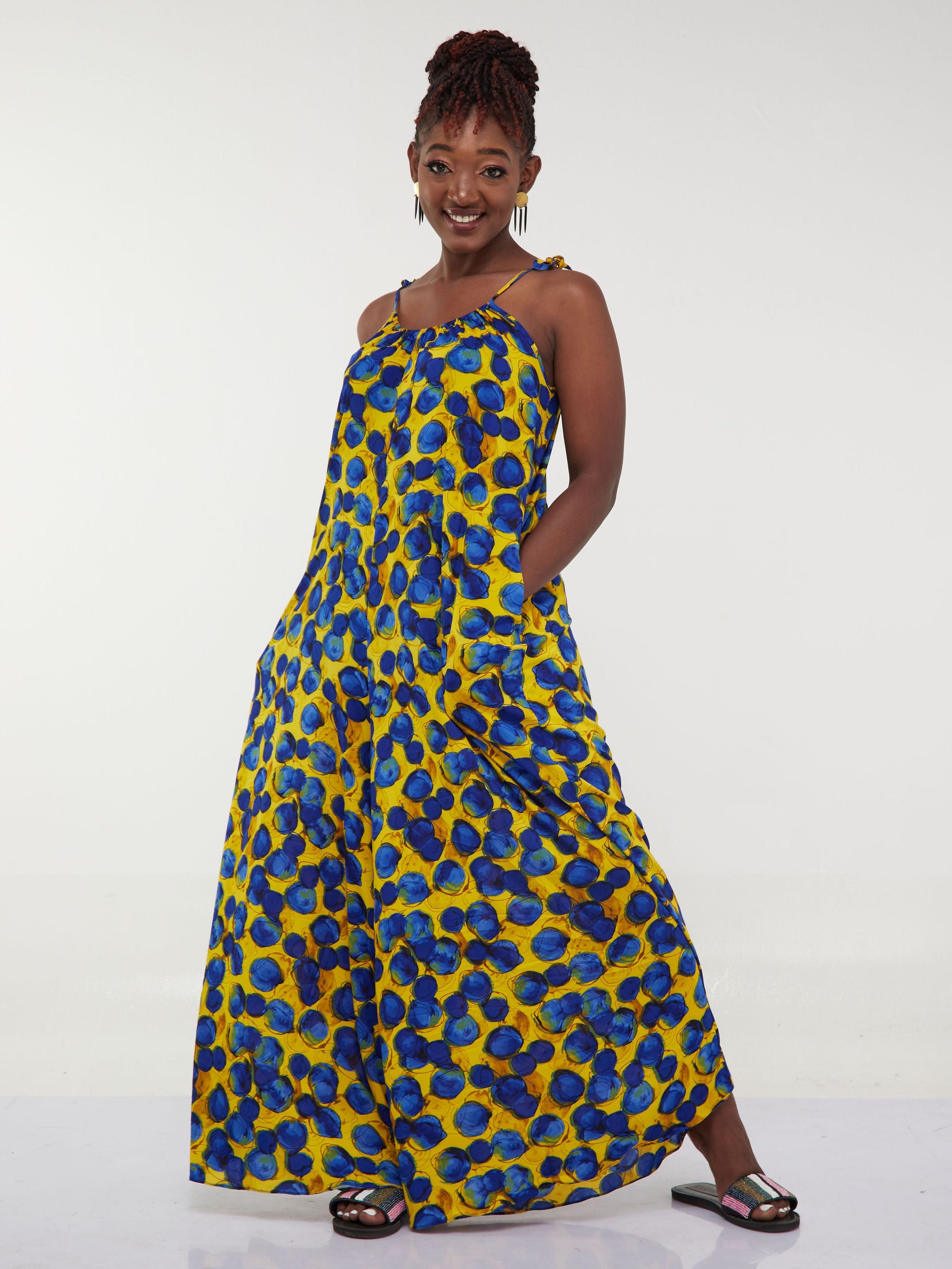 Safari Maisha Strappy Jumpsuit Cover up - Yellow / Royal Blue Print