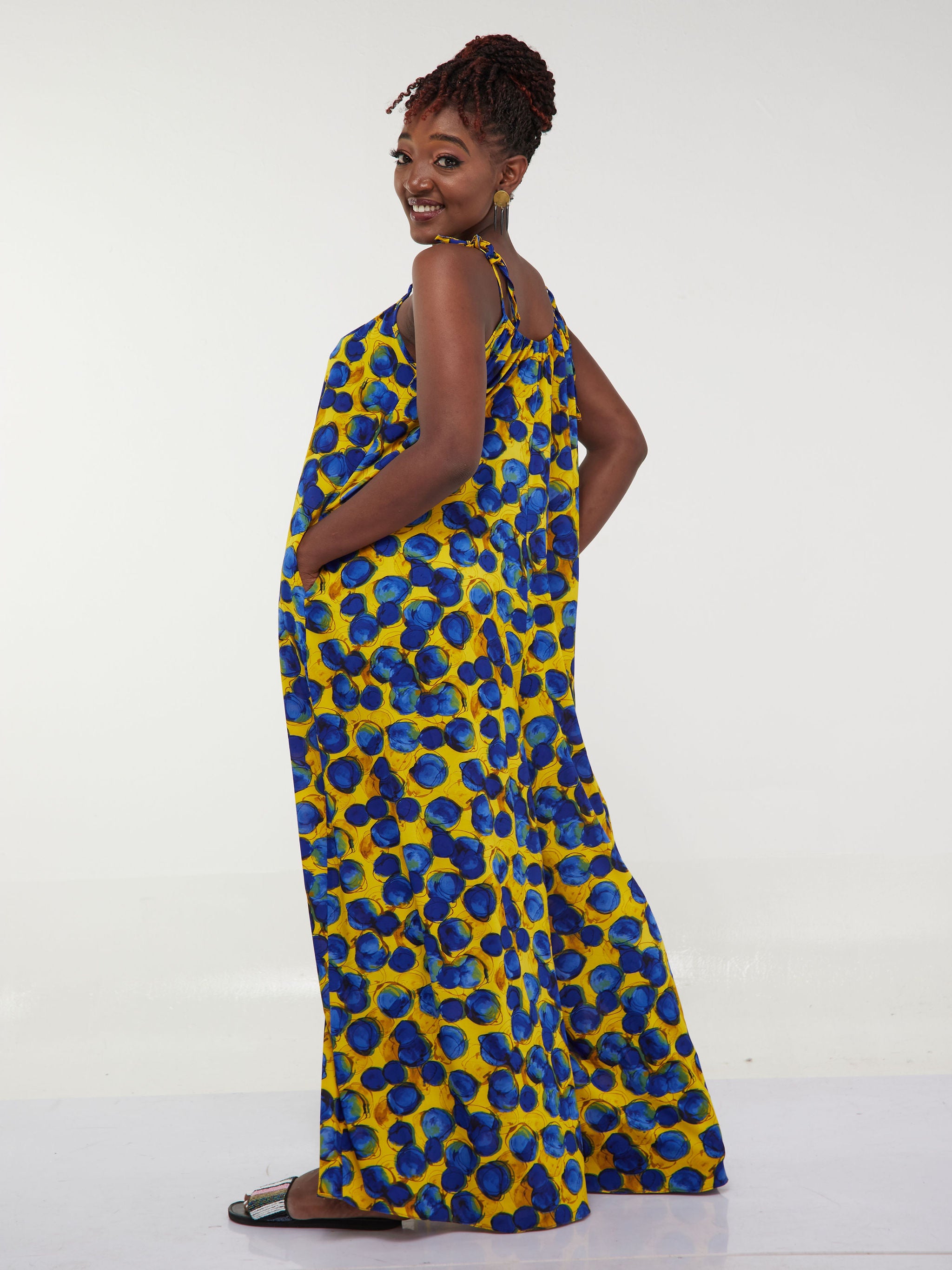 Safari Maisha Strappy Jumpsuit Cover up - Yellow / Royal Blue Print