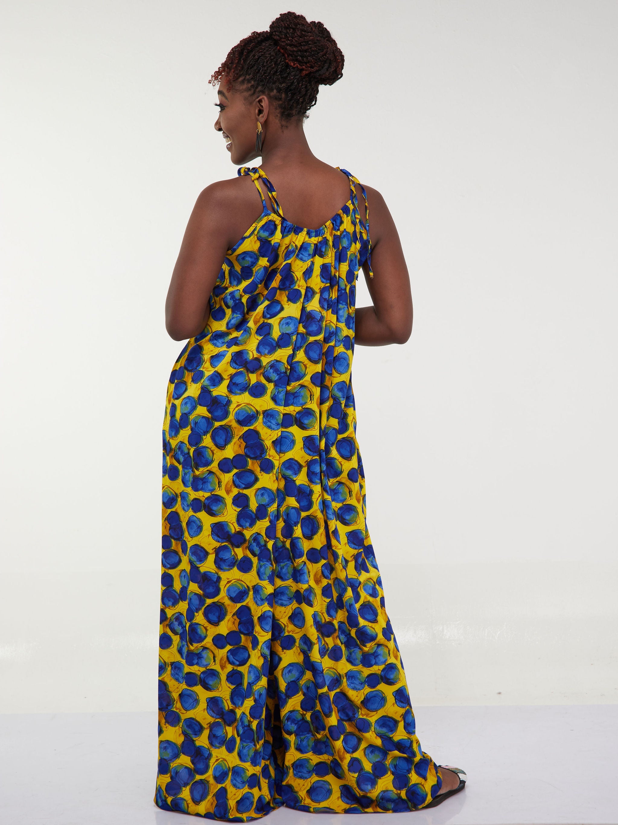 Safari Maisha Strappy Jumpsuit Cover up - Yellow / Royal Blue Print