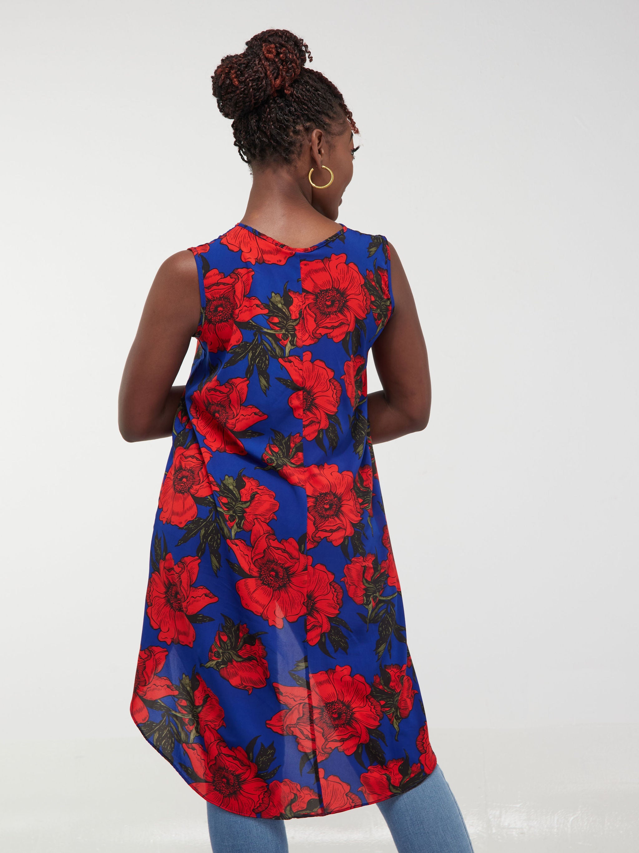 Safari Maisha Sleeveless Hi Low Top - Royal Blue / Red Floral Print