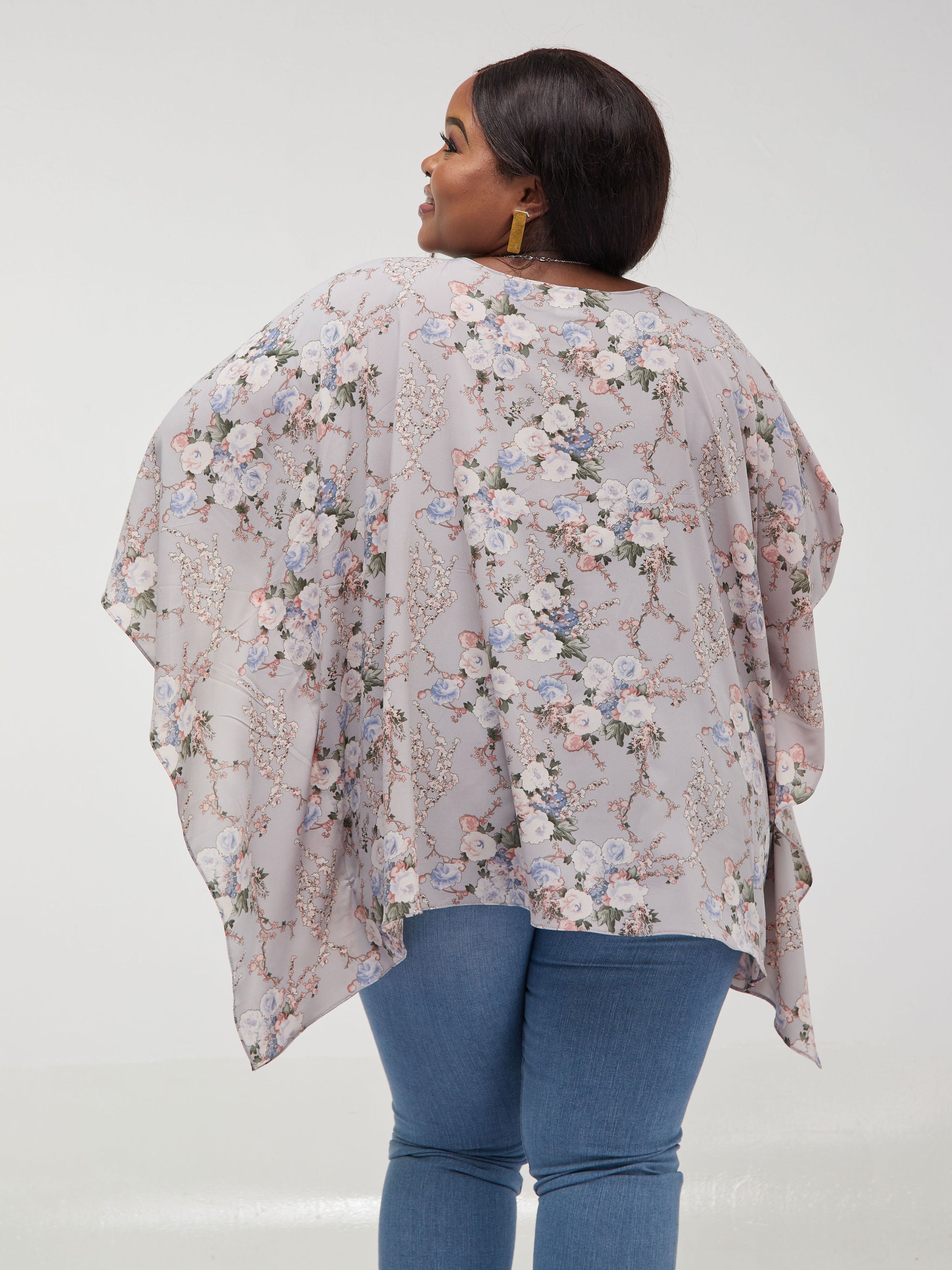 Safari Maisha Kaftan Top - Grey Floral Print