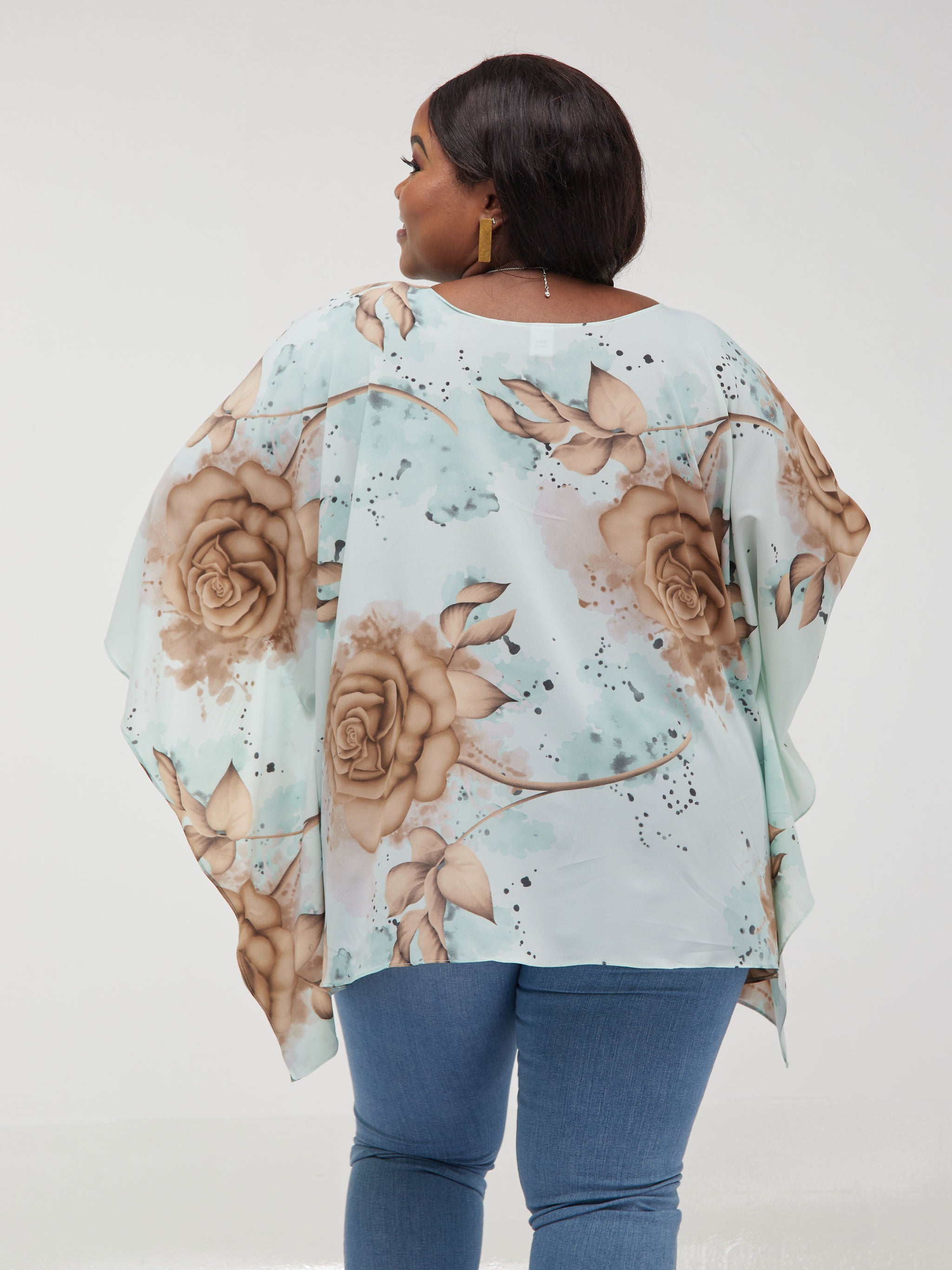Safari Maisha Kaftan Top - Mint Green / Brown Print