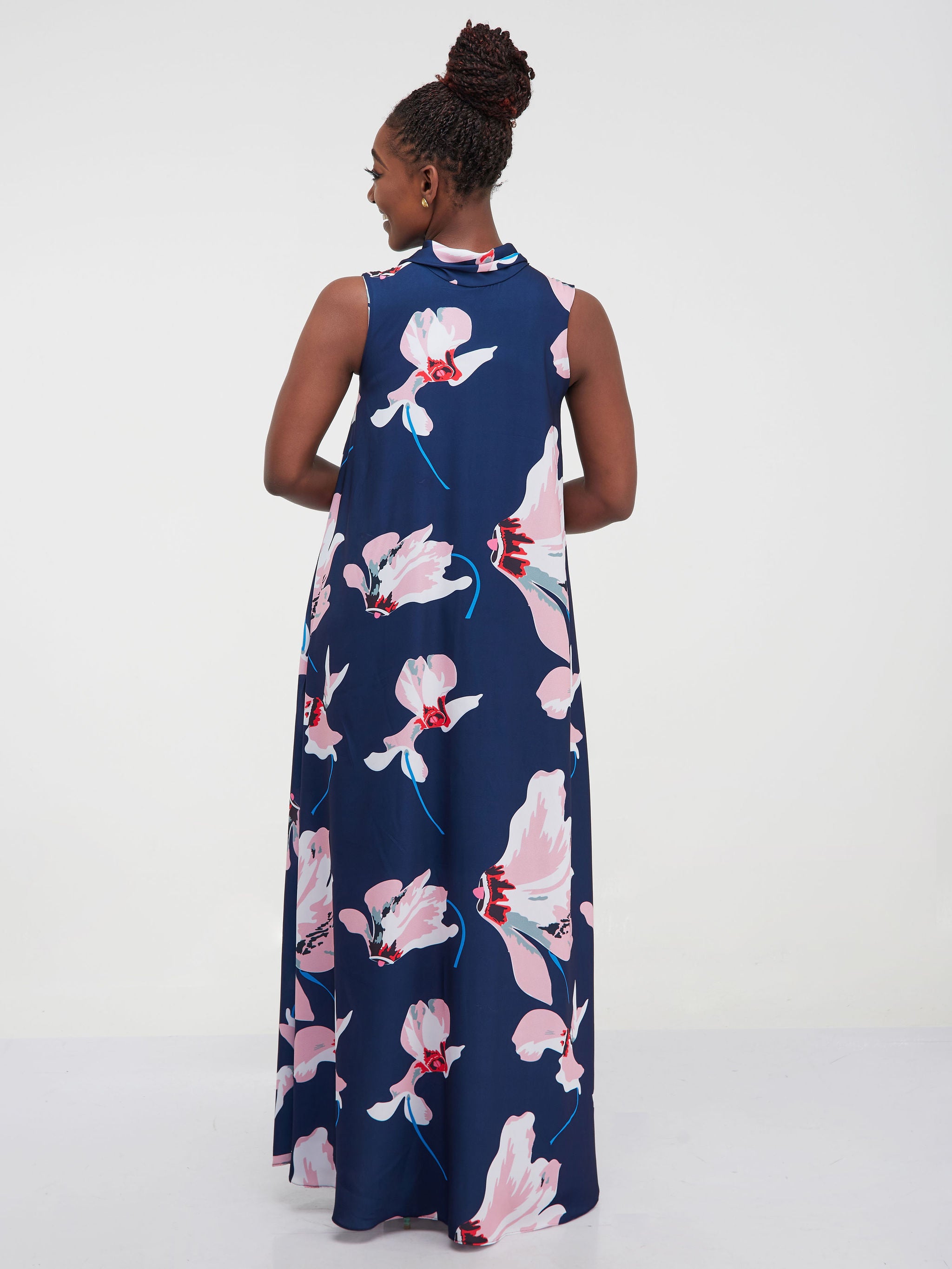 Vivo Bissa Reversible Maxi Dress - Navy Blue / Pink Floral Print