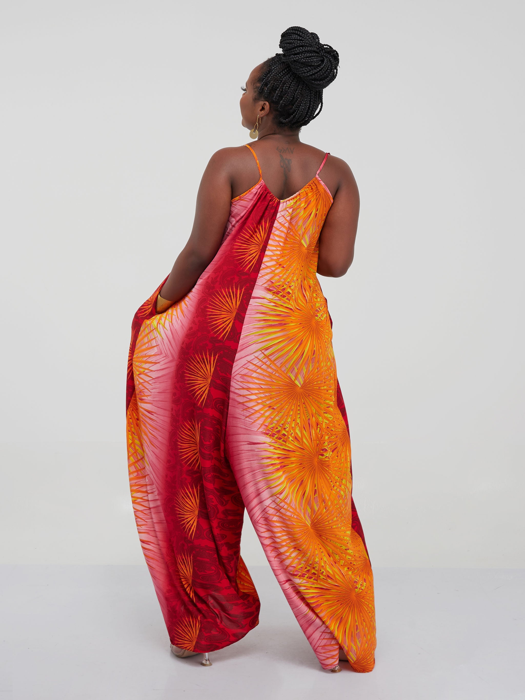 Safari Maisha Strappy Jumpsuit Cover up - Orange Abstract Print
