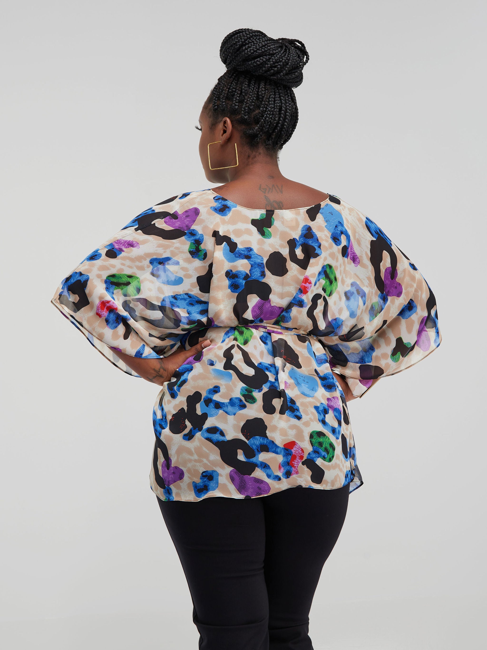 Safari Watamu Loose Chiffon Top - Taupe / Purple Print