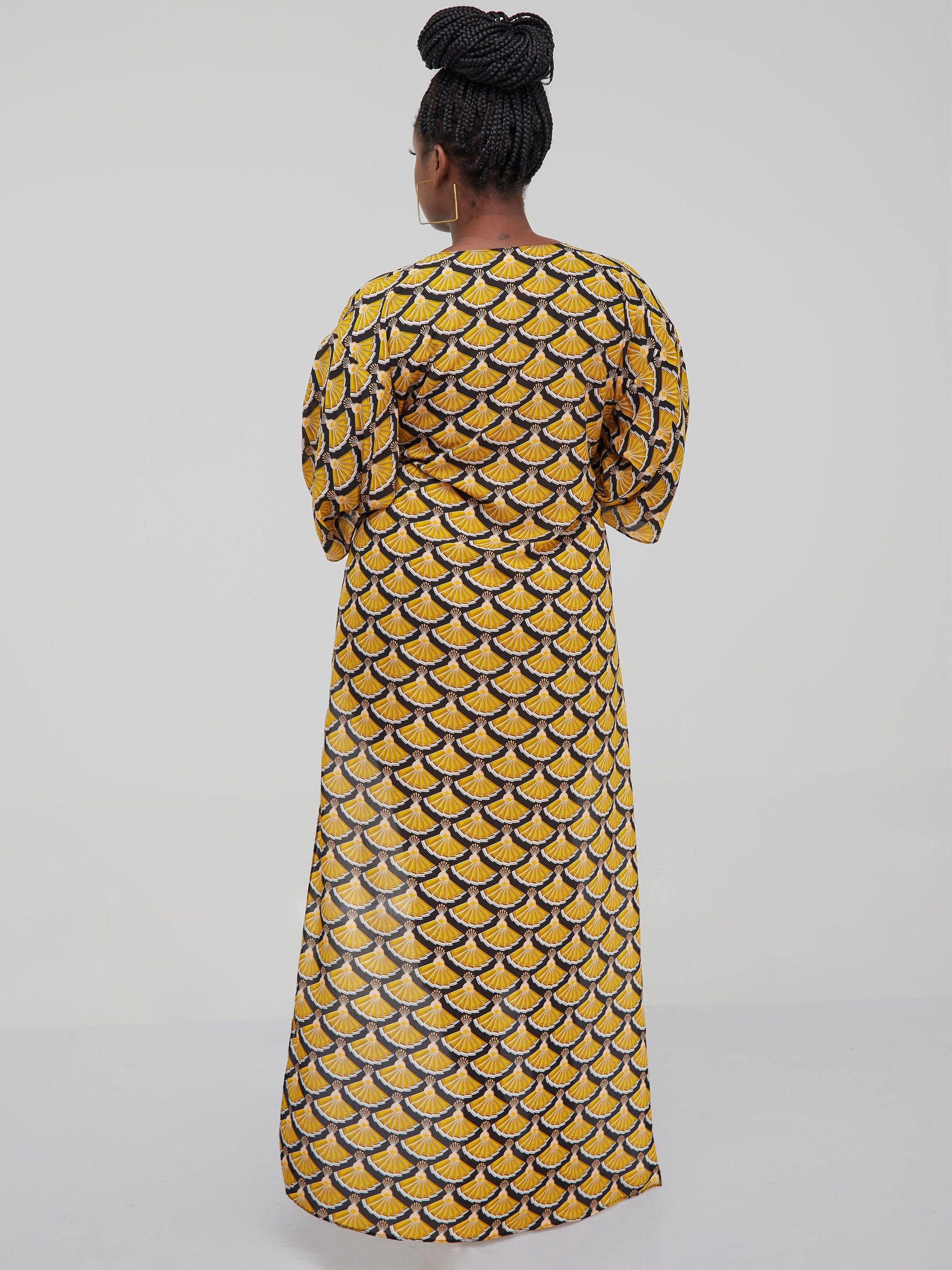 Vivo Basic Nandi High Slit Kimono - Black / Yellow Abstract Print