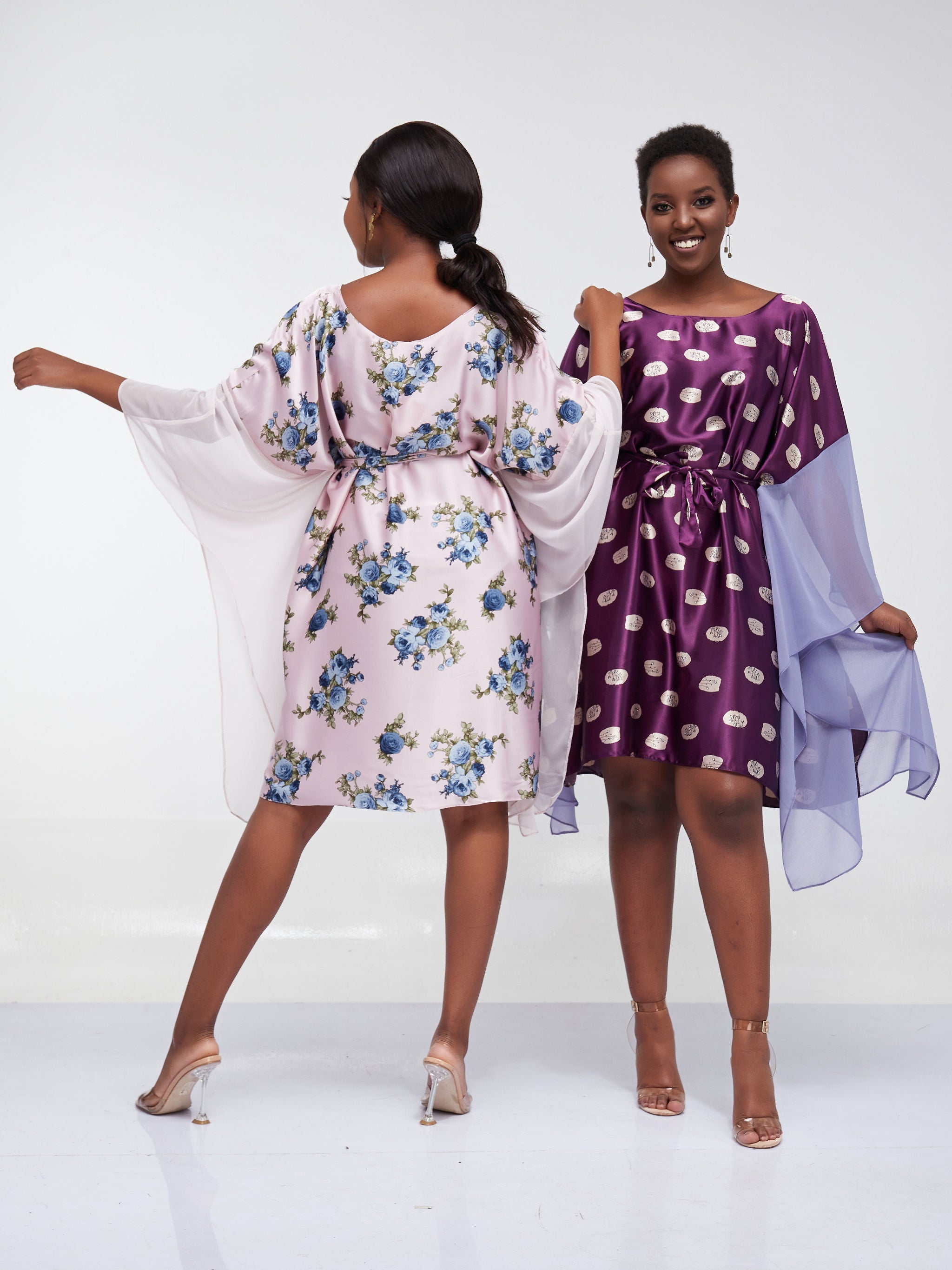Vivo Watamu Side Boarder Knee Length Dress - Purple / Taupe Print