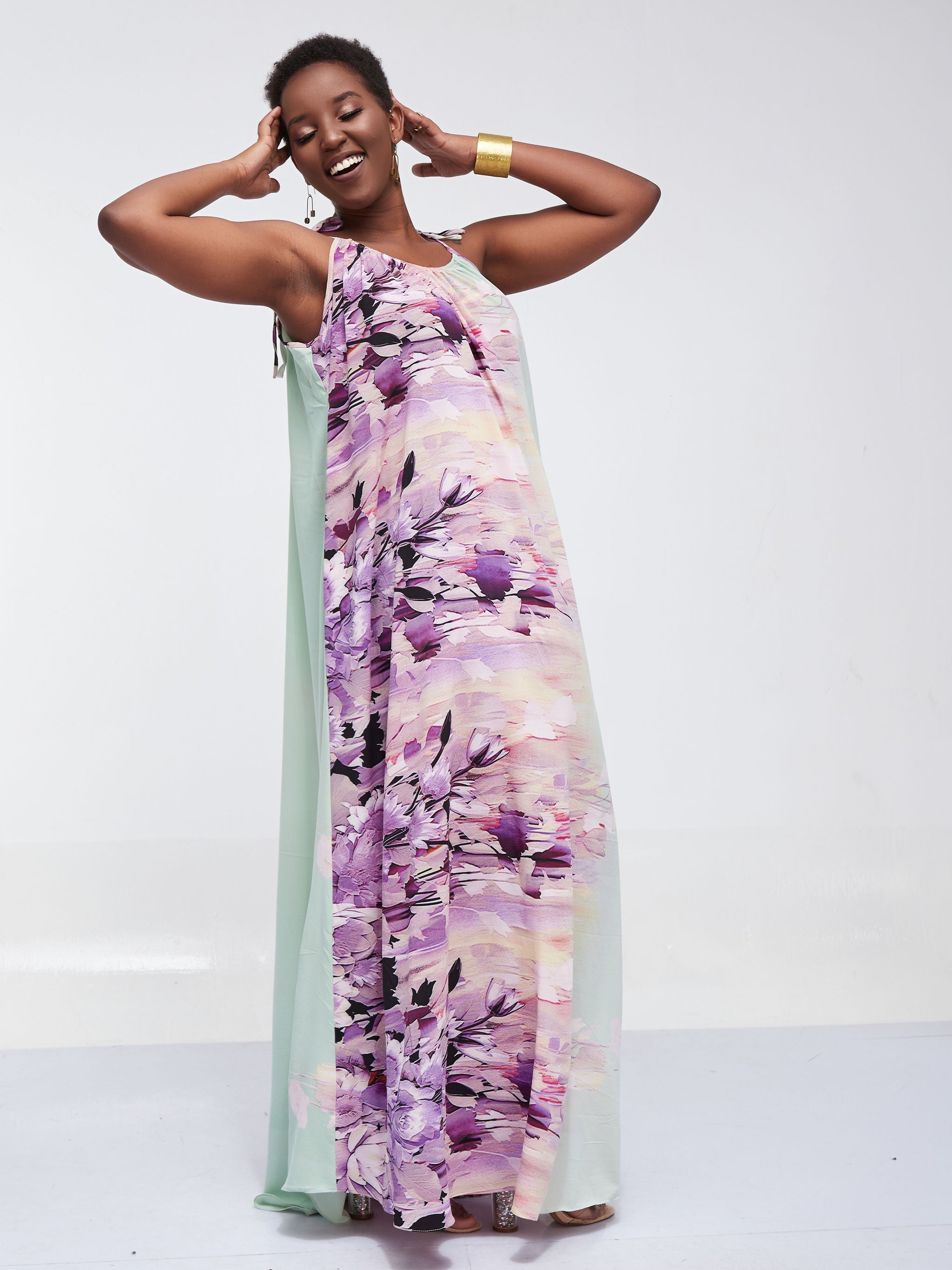 Safari Maisha Strappy Maxi Cover-Up Dress - Purple Leaf Print