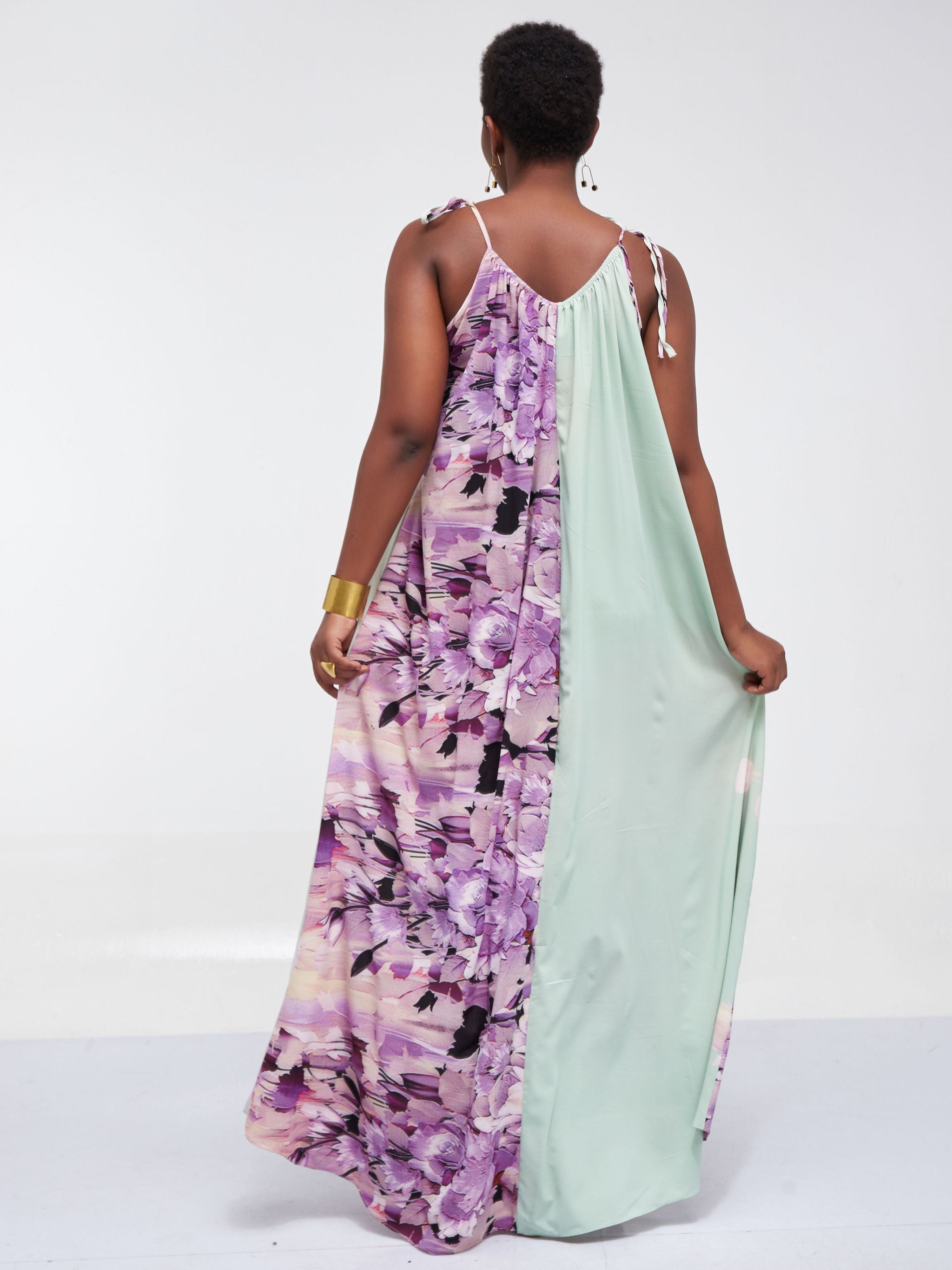 Safari Maisha Strappy Maxi Cover-Up Dress - Purple Leaf Print