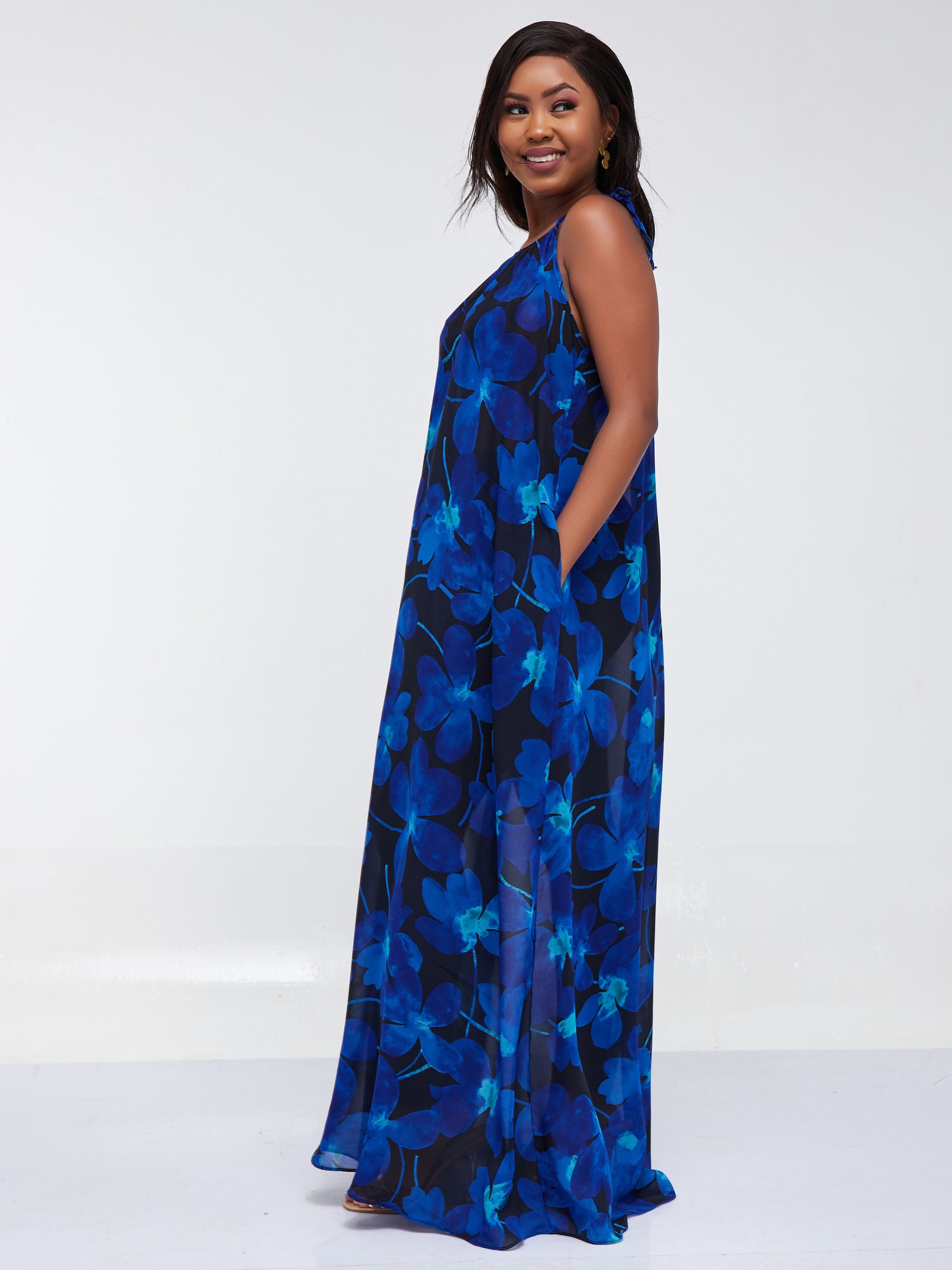 Safari Maisha Strappy Maxi Cover-Up Dress - Black Floral Print