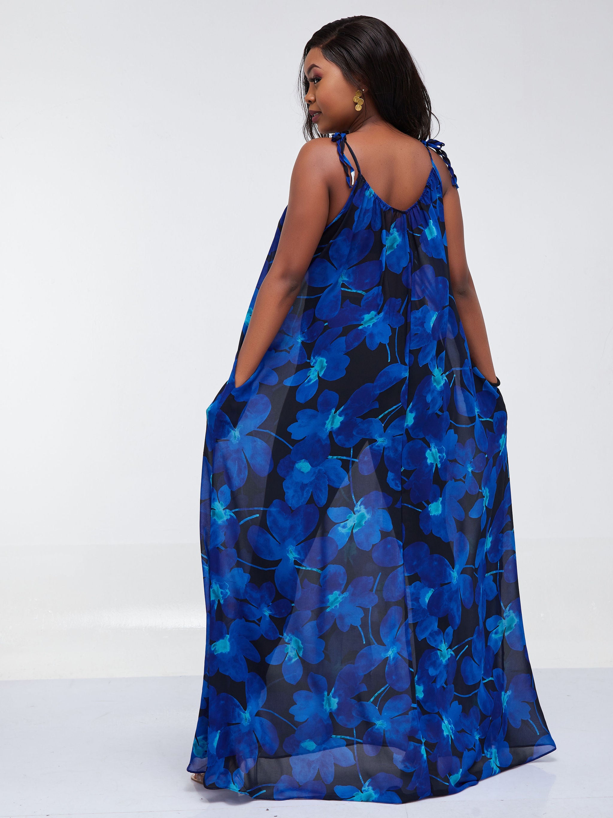 Safari Maisha Strappy Maxi Cover-Up Dress - Black Floral Print