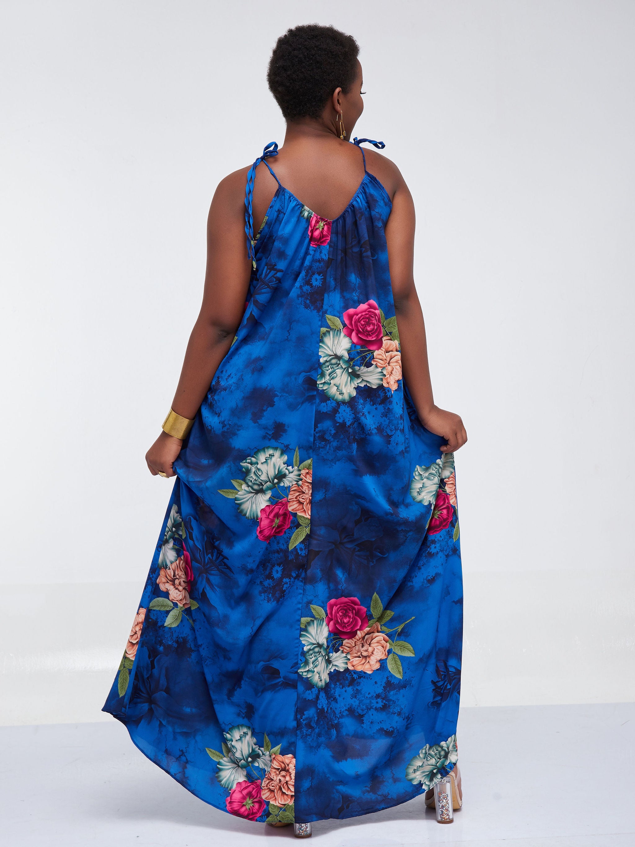 Safari Maisha Strappy Maxi Cover-Up Dress - Royal Blue Floral Print