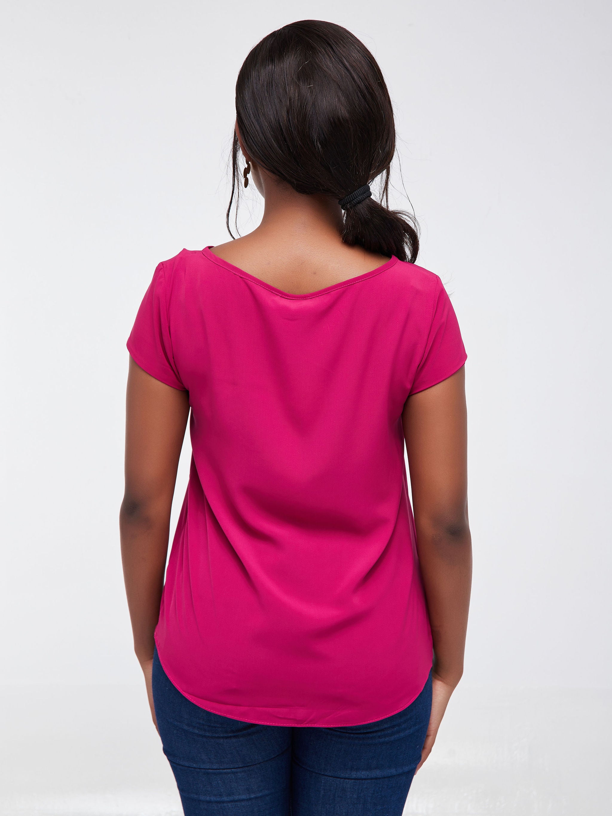 Vivo Basic Crepe Cap Sleeved Top - Dark Pink