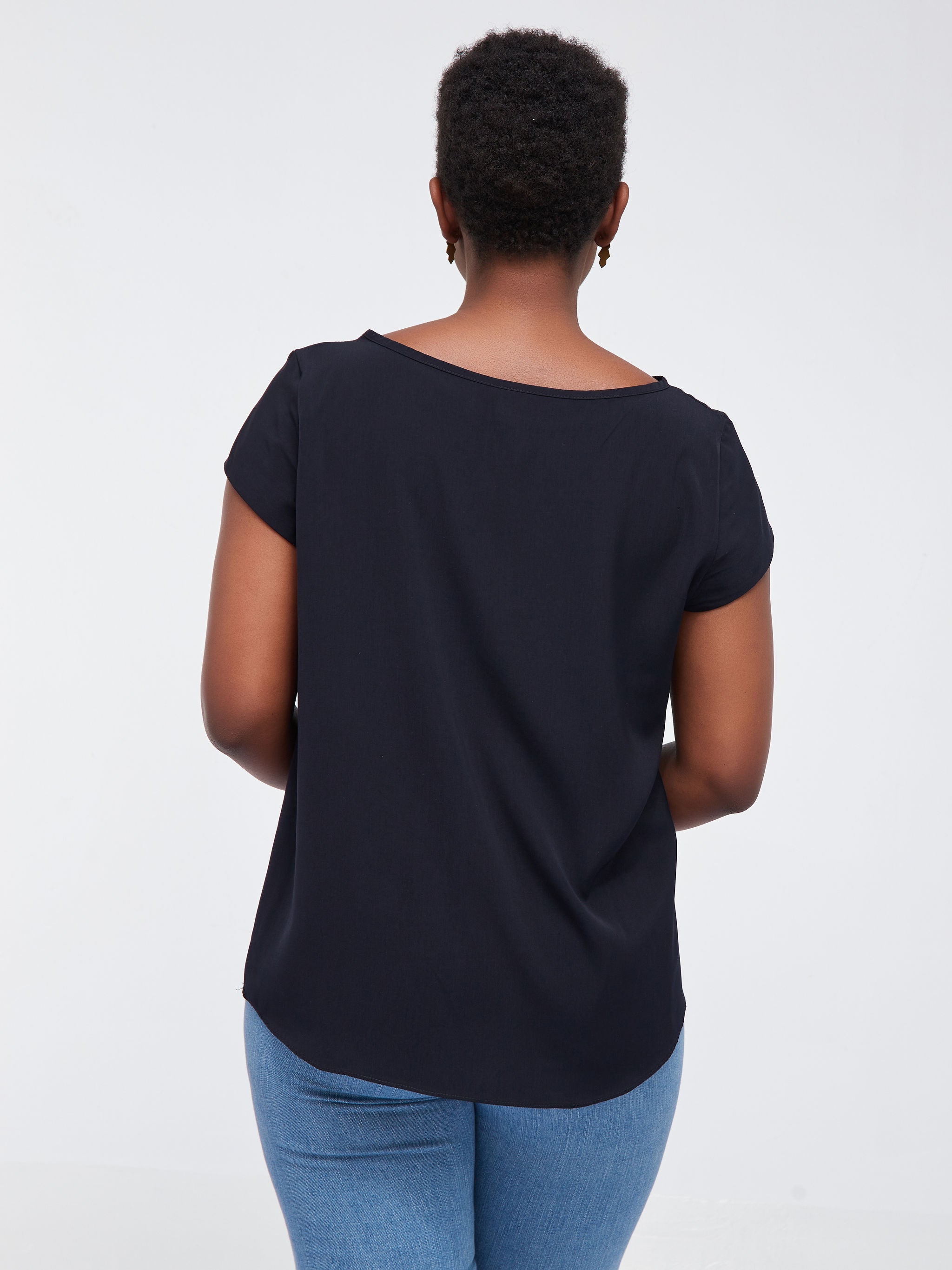 Vivo Basic Crepe Cap Sleeved Top - Navy Blue