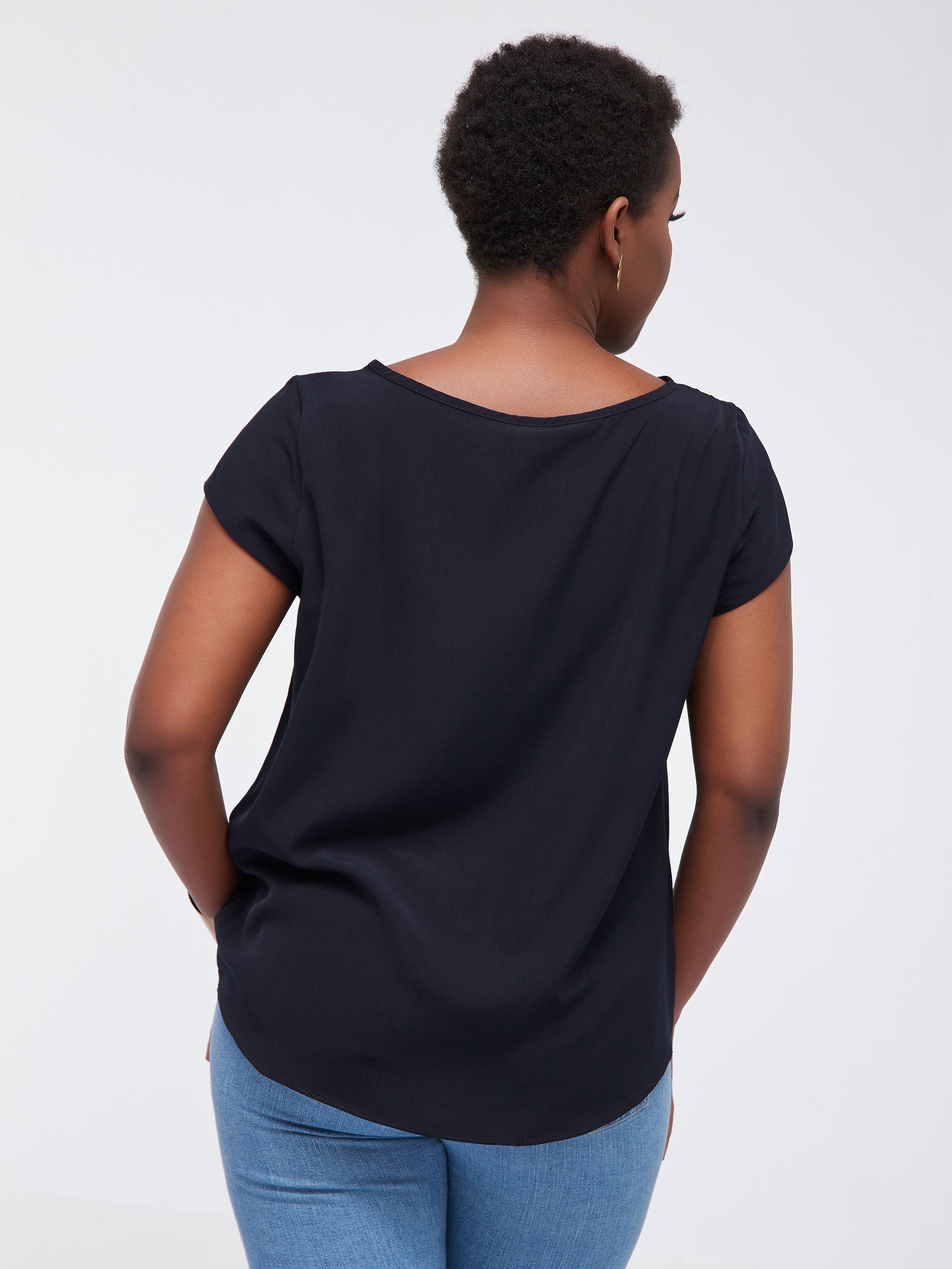 Vivo Basic Crepe Cap Sleeved Top - Navy Blue