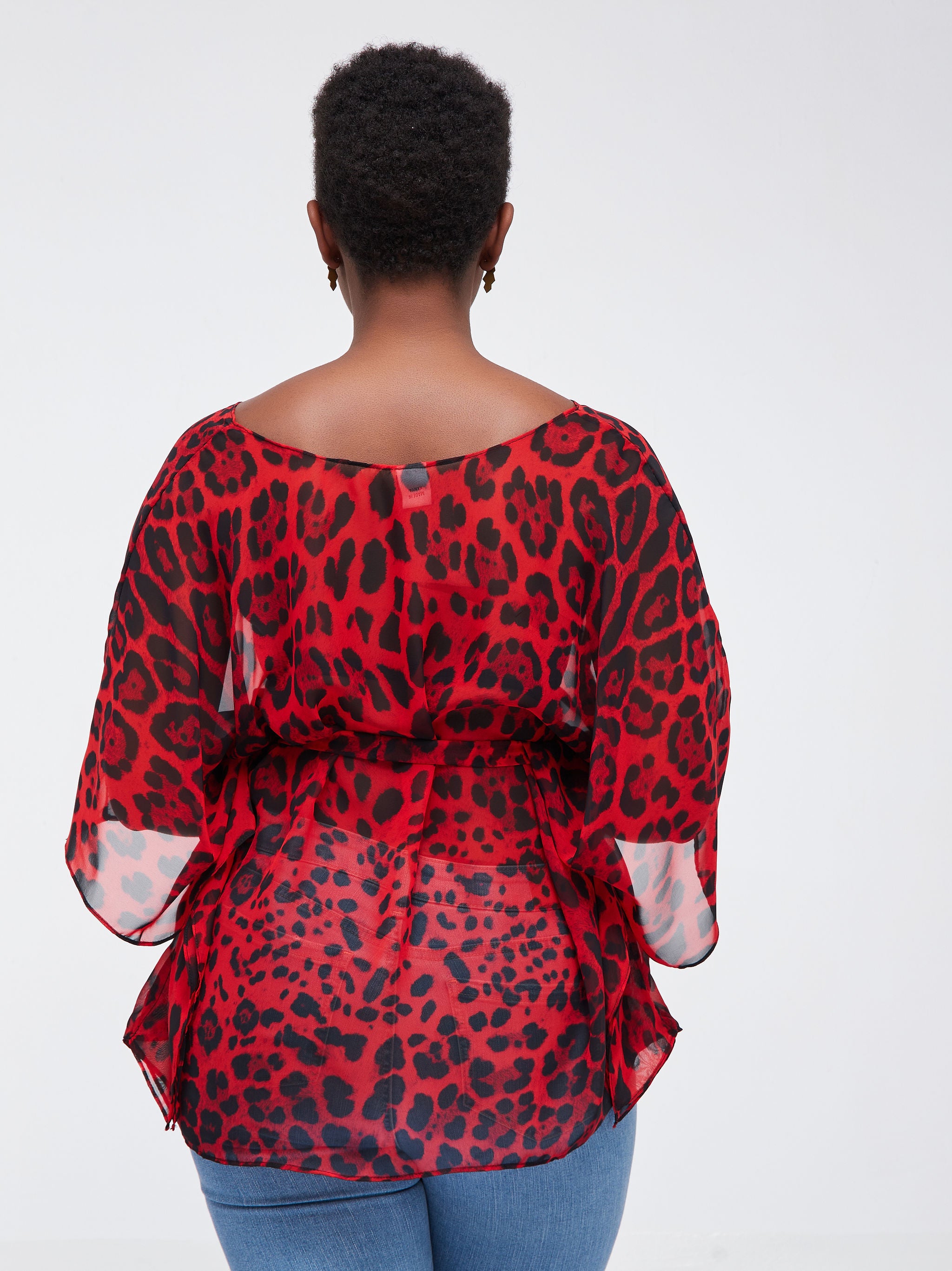 Safari Watamu Loose Chiffon Top -Red / Black Animal Print