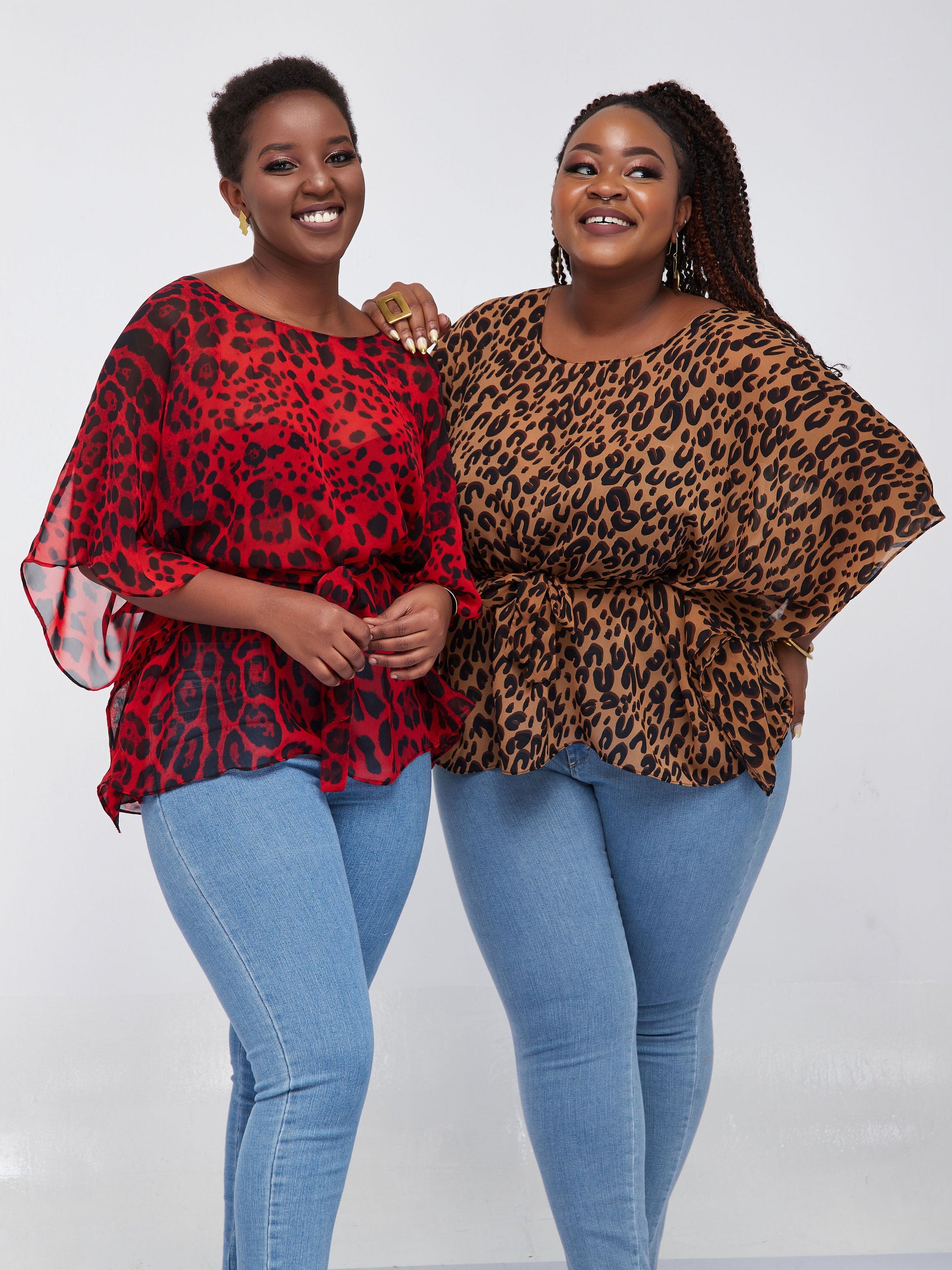 Safari Watamu Loose Chiffon Top -Red / Black Animal Print