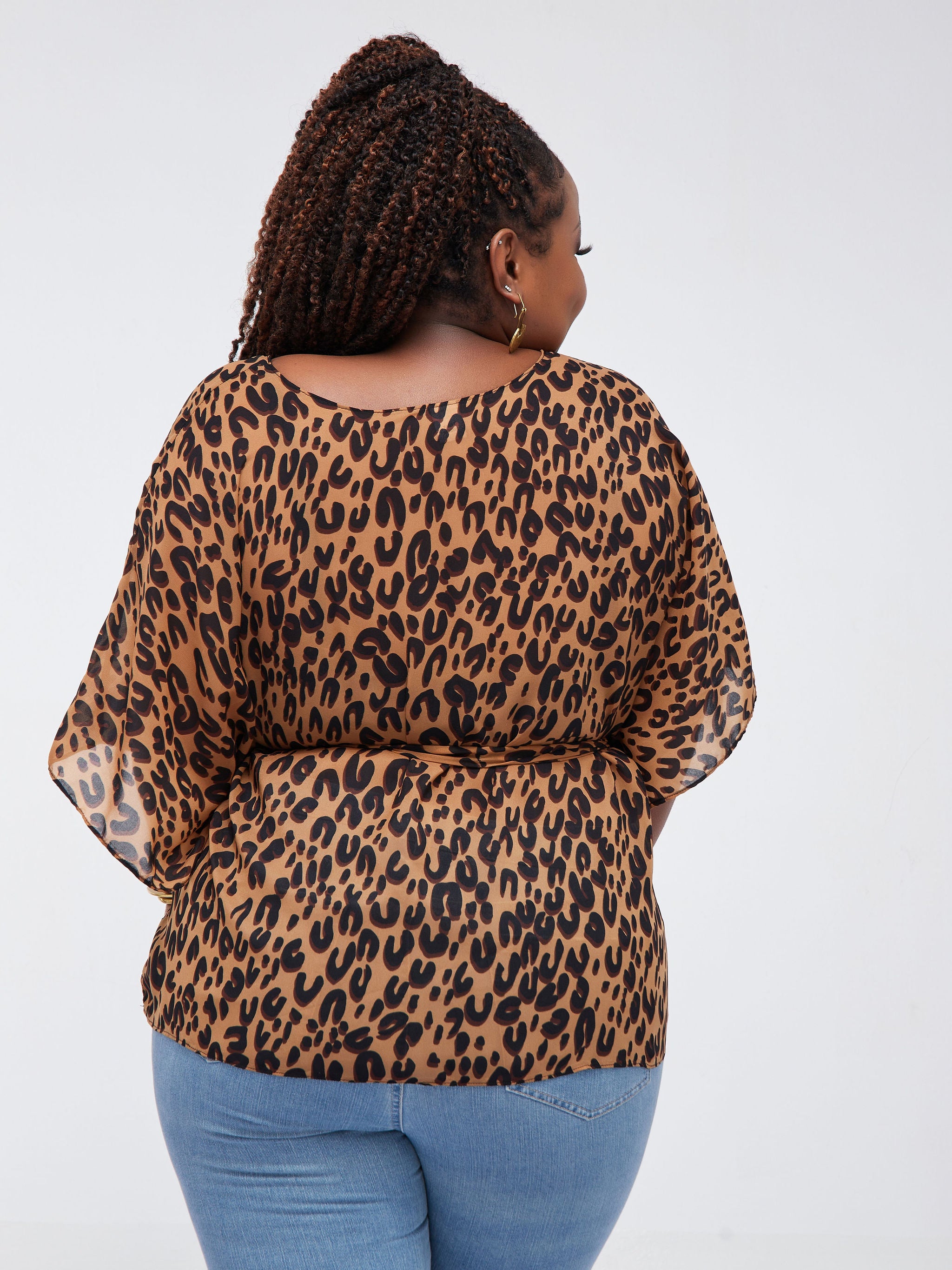 Safari Watamu Loose Chiffon Top - Brown / Black Animal Print