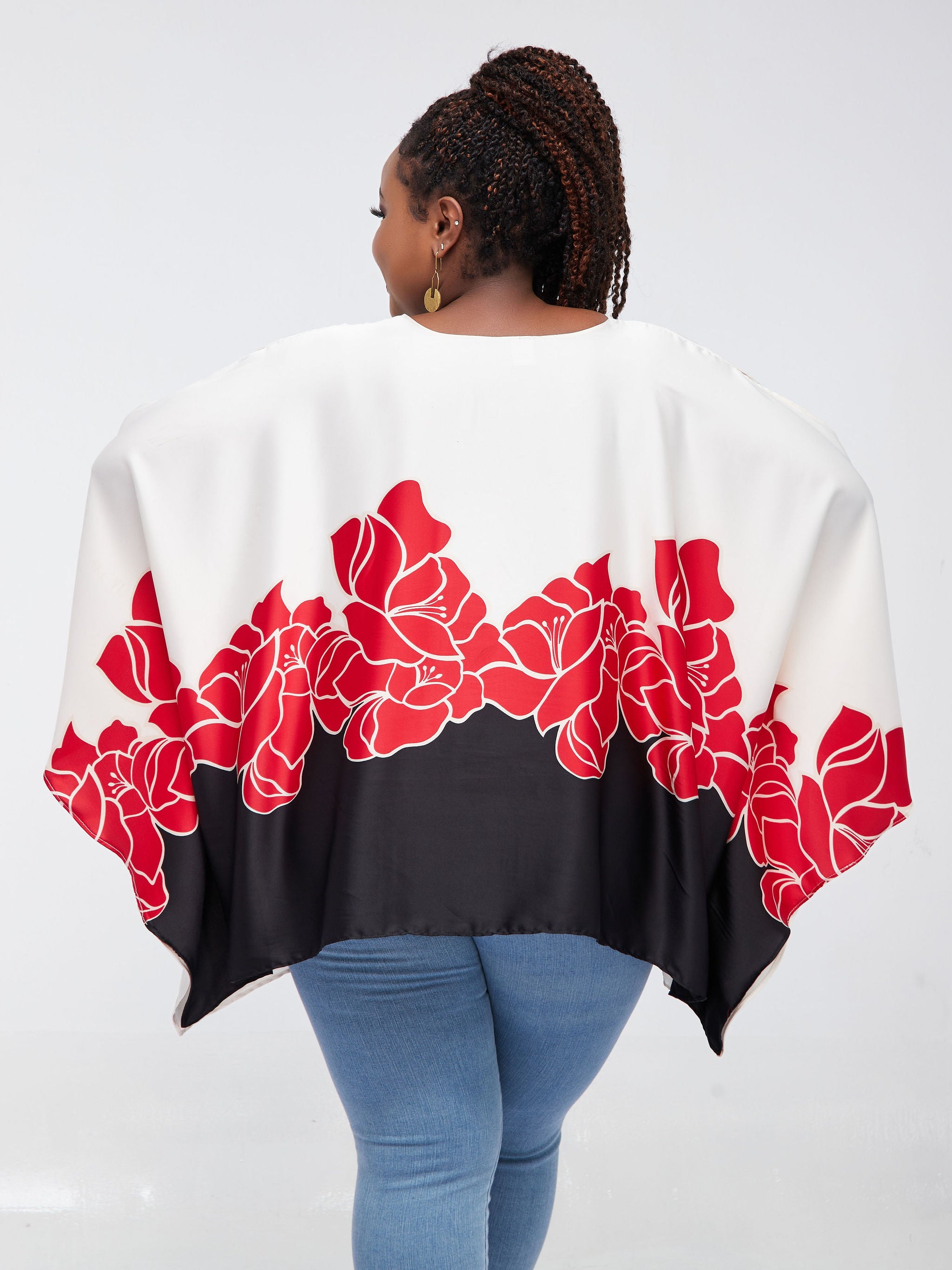 Safari Lamu Satin Top - Black / Red Floral Print