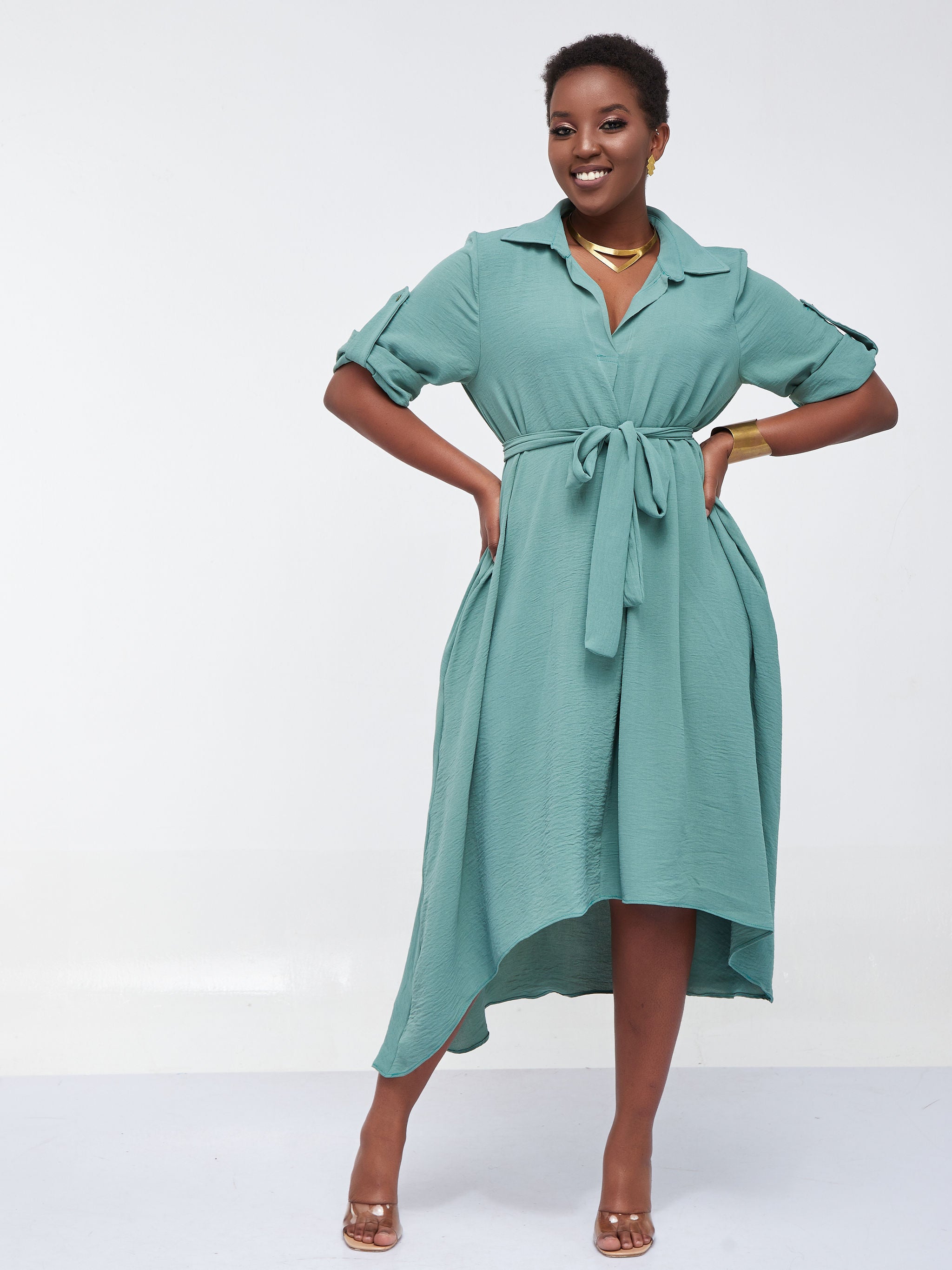 Vivo Dayo 3/4 Sleeved High Low Tent Dress - Dark Mint Green | Vivo Fashion Group Kenya Vivo Dayo 3/4 Sleeved High Low Tent Dress - Dark Mint Green | Vivo Fashion Group Kenya
