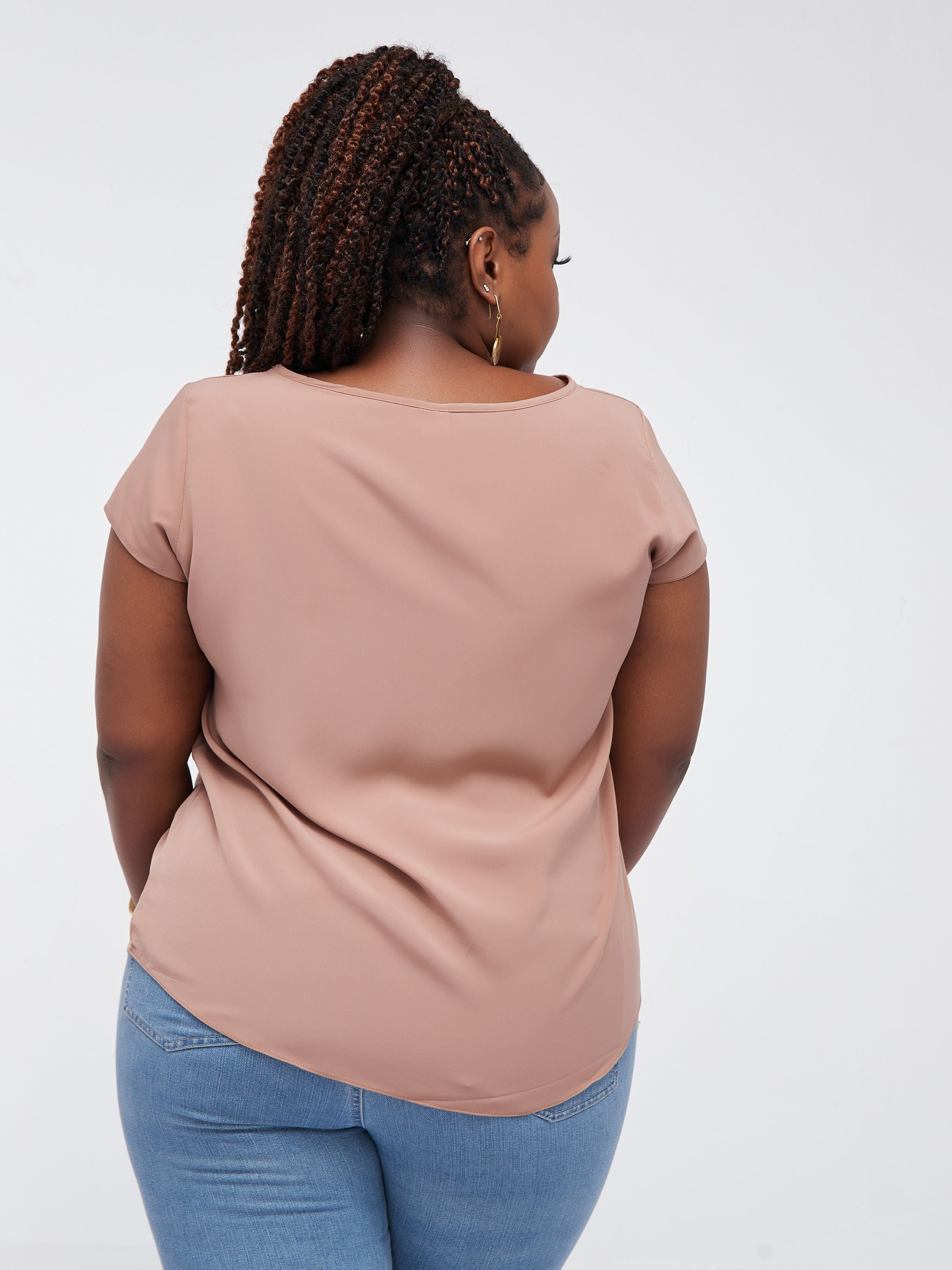 Vivo Basic Crepe Cap Sleeved Top - Beige