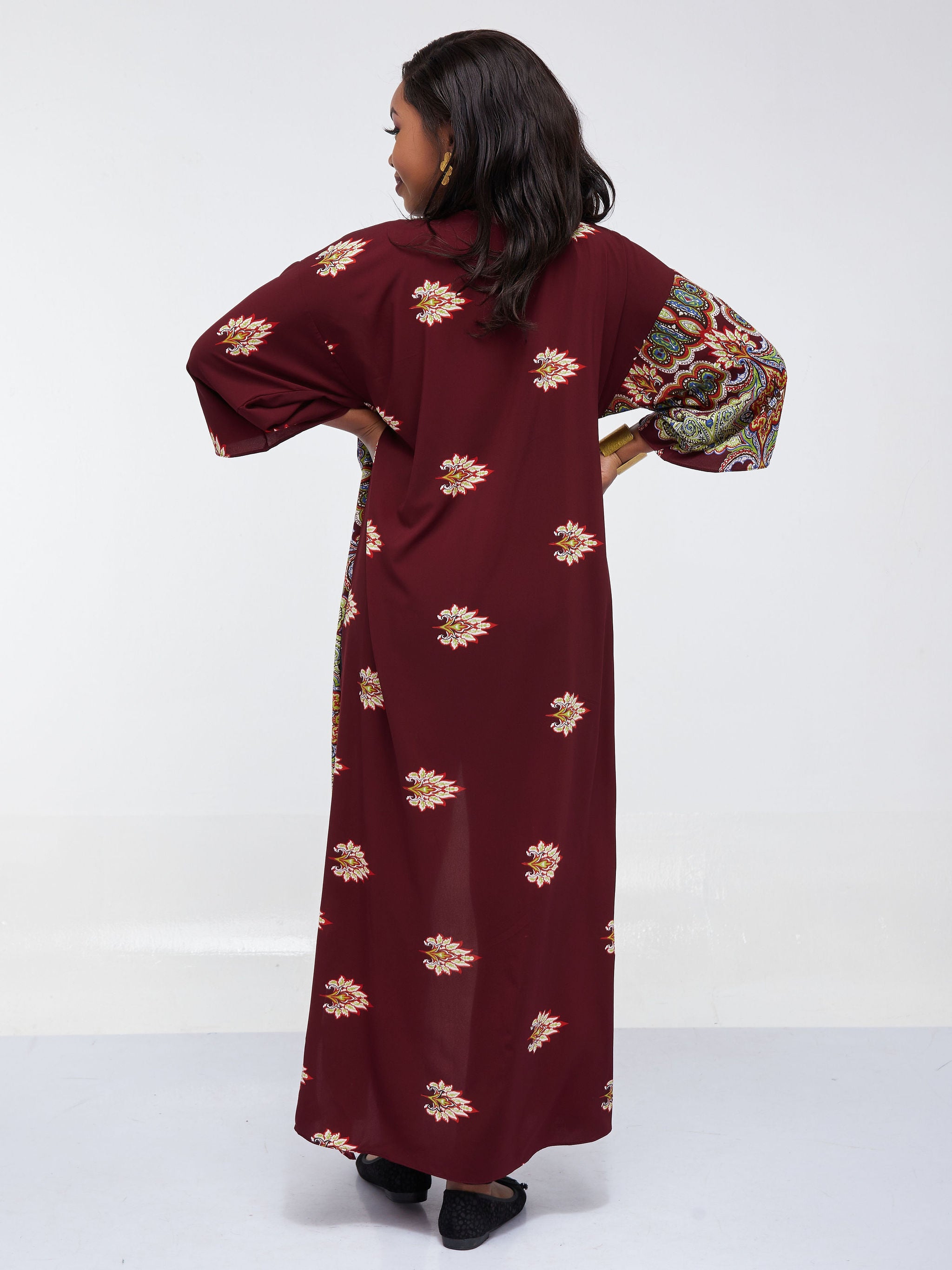 Safari Maisha High Slit Kimono - Brown Paisly Print