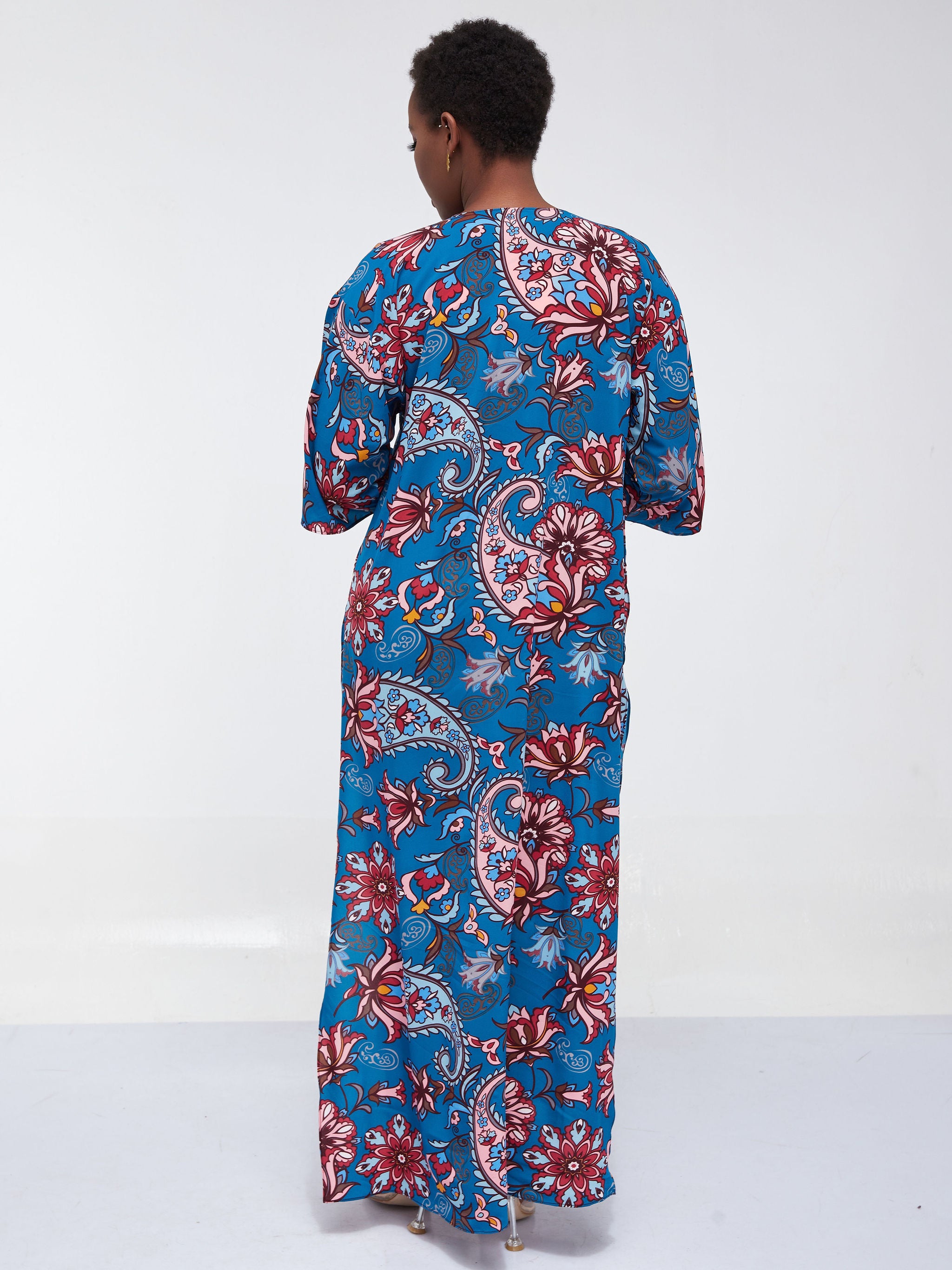 Safari Maisha High Slit Kimono - Blue Abstract Print