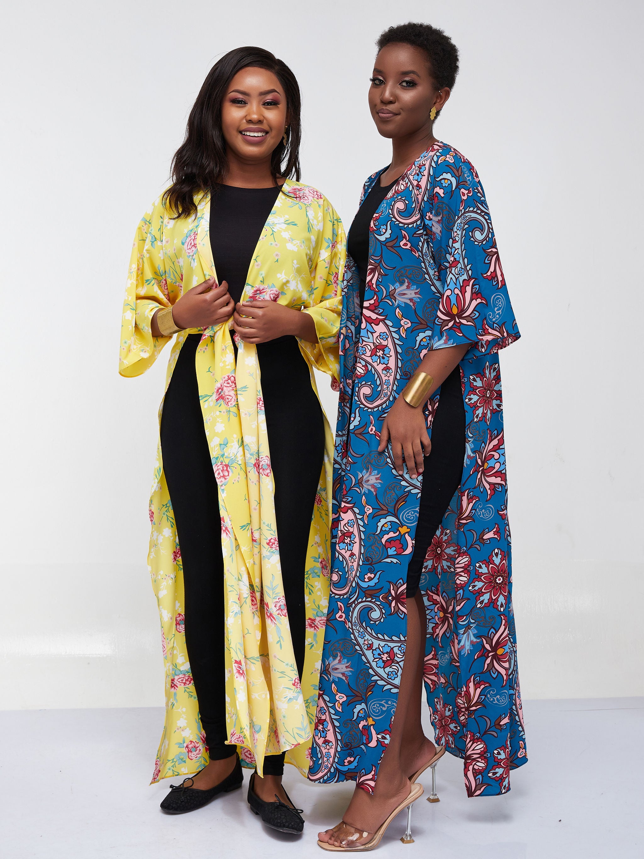 Safari Maisha High Slit Kimono - Blue Abstract Print