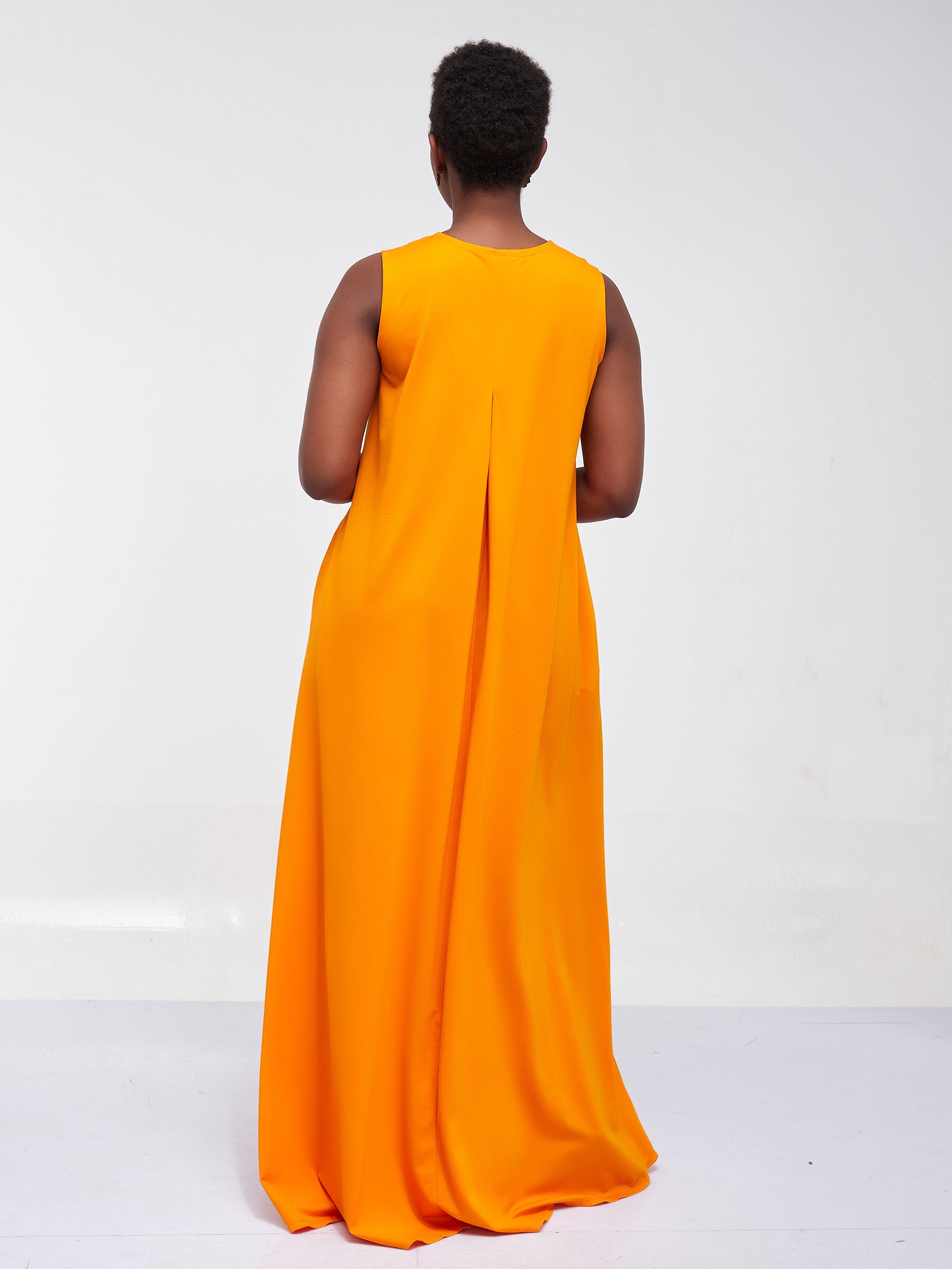 Vivo Ponte Back Pleat Maxi Dress - Marigold