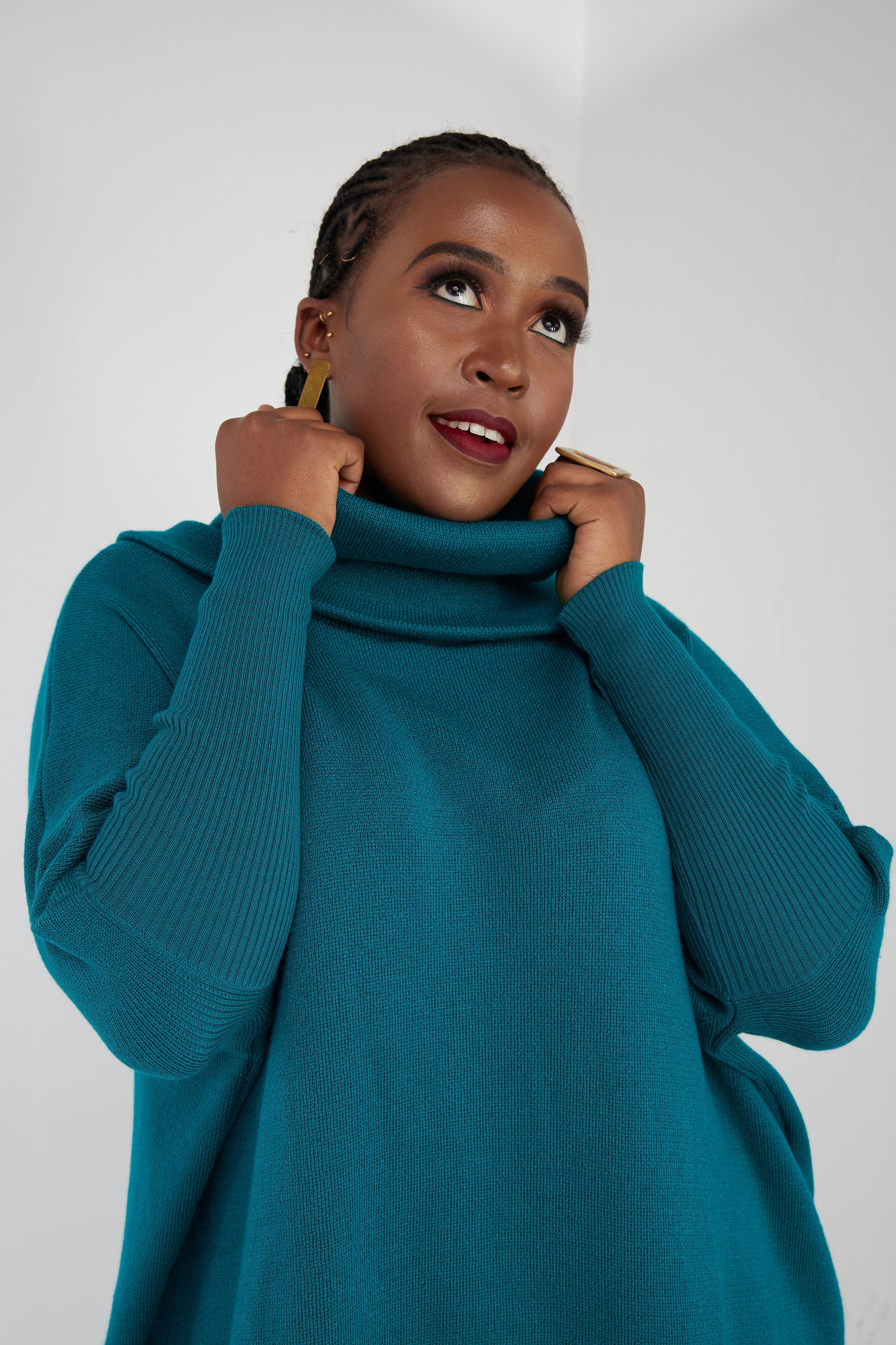 Vivo Cowl Sweater Top - Teal