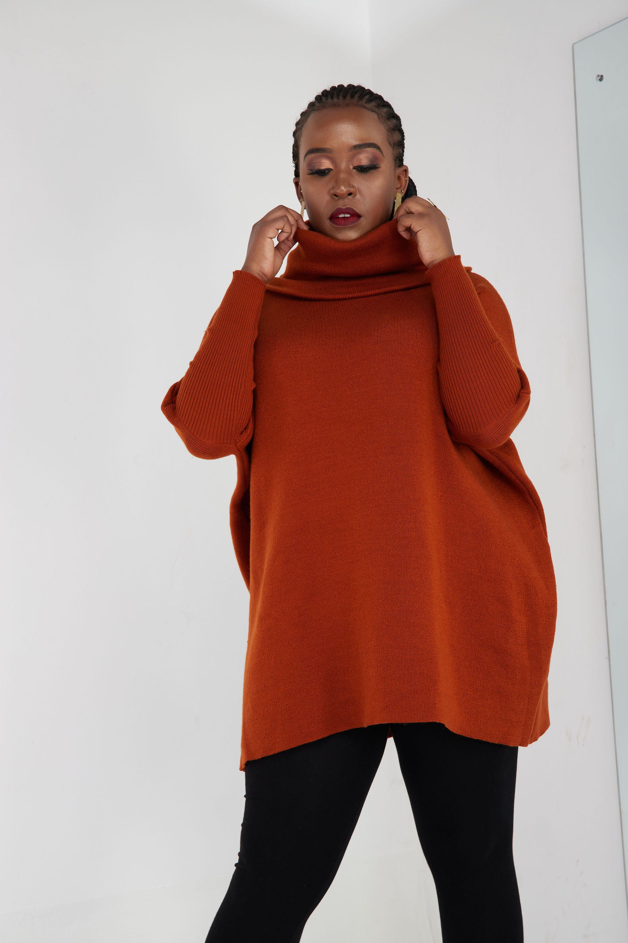 Vivo Cowl Sweater Top - Rust