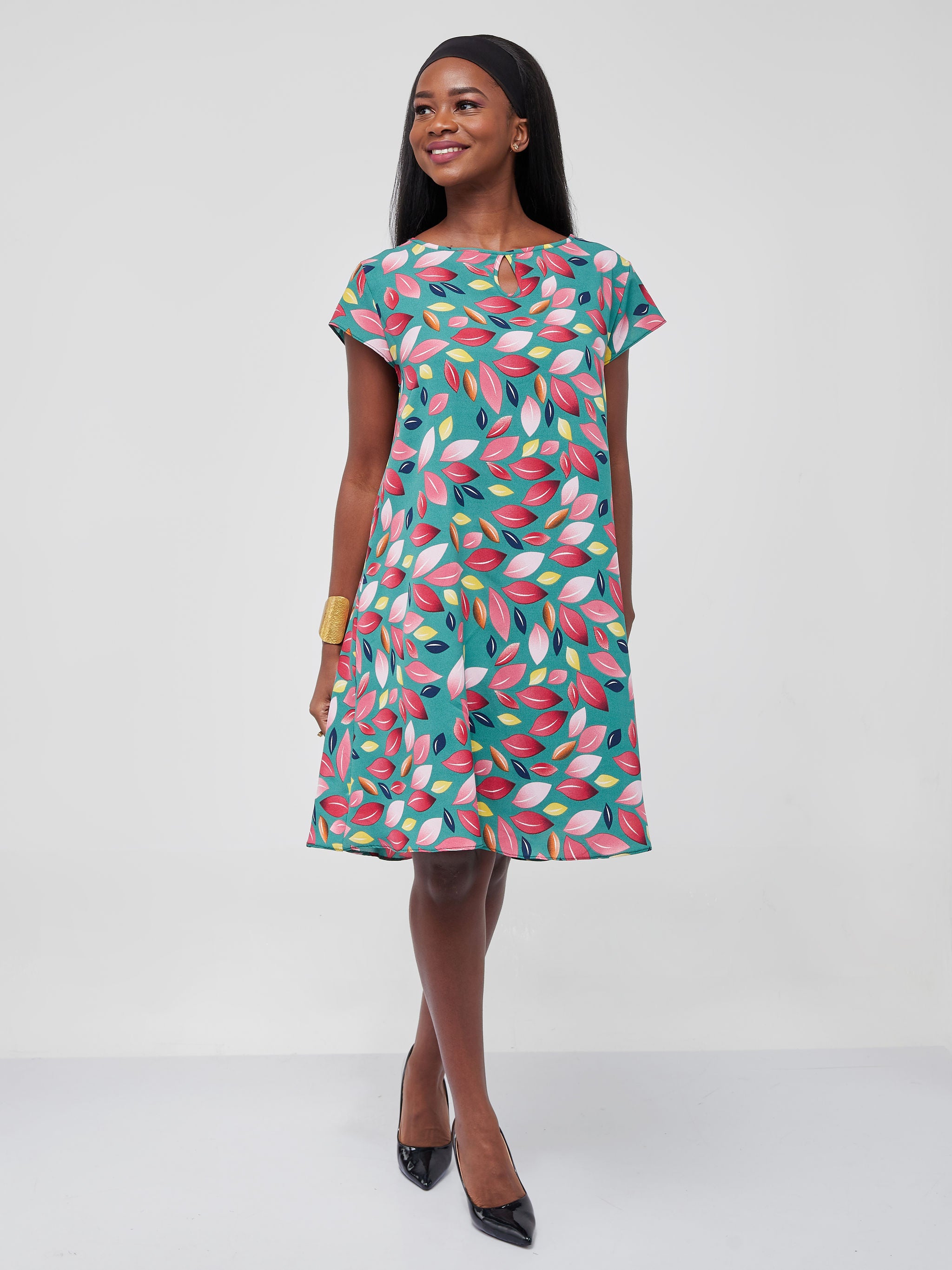 Green leaf print dress best sale